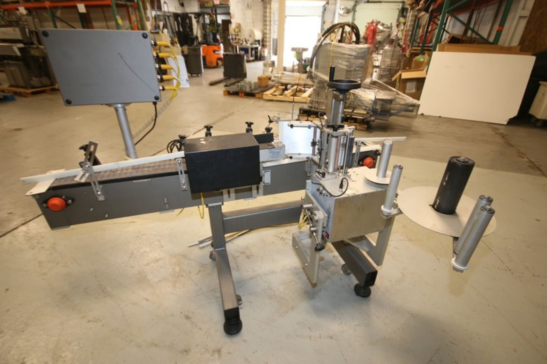 Universal In-Line Labeler, SN T A2-15A-575, with 6' L x 6" W Conveyor with Drive motor & Controls, - Image 3 of 5