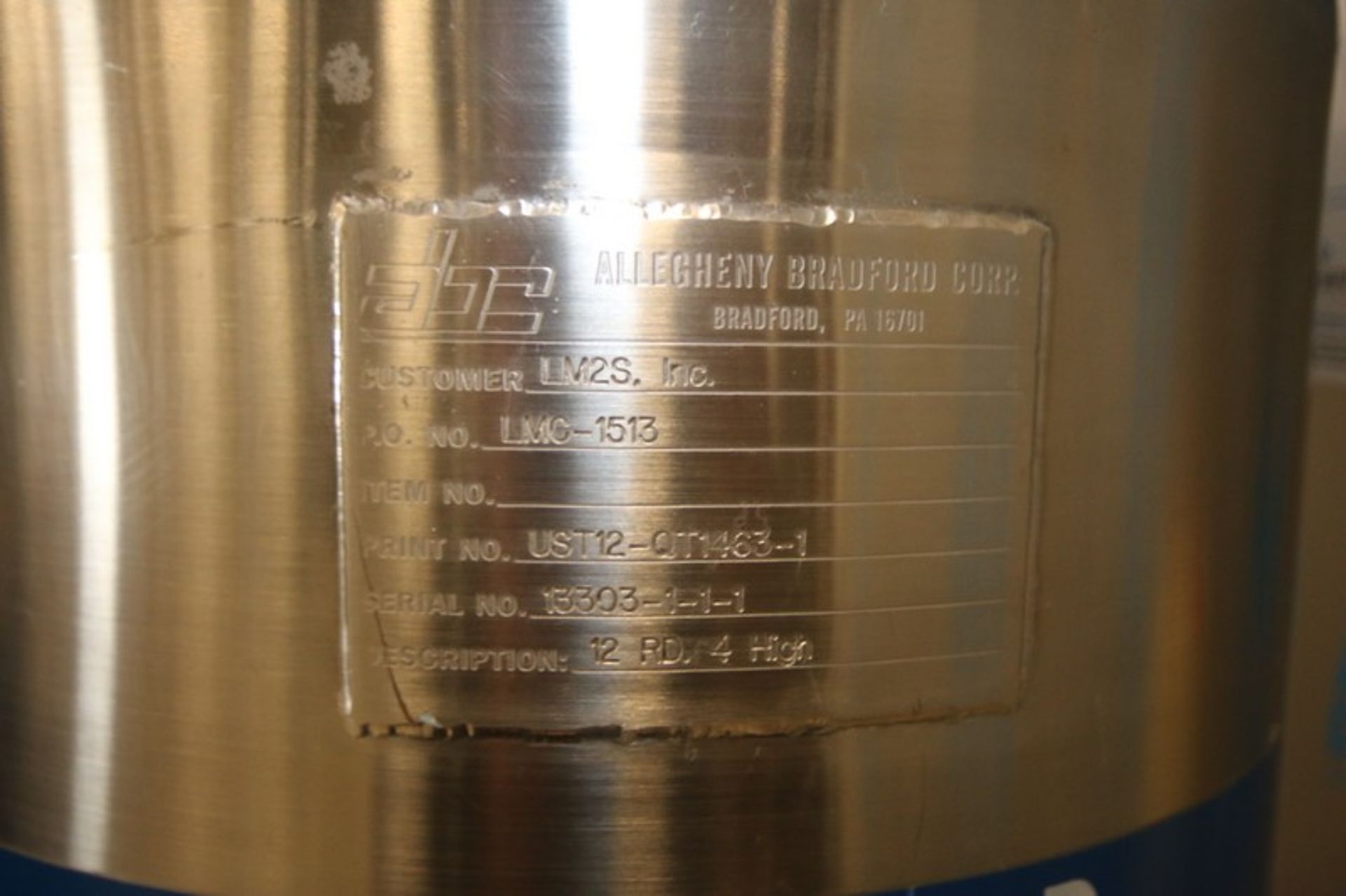 Allegheny Bradford Corp. 4' H x 14" W S/S Filter Housing, SN 13303-1-1-1, with 1.5" Clamp Type Top - Image 4 of 4