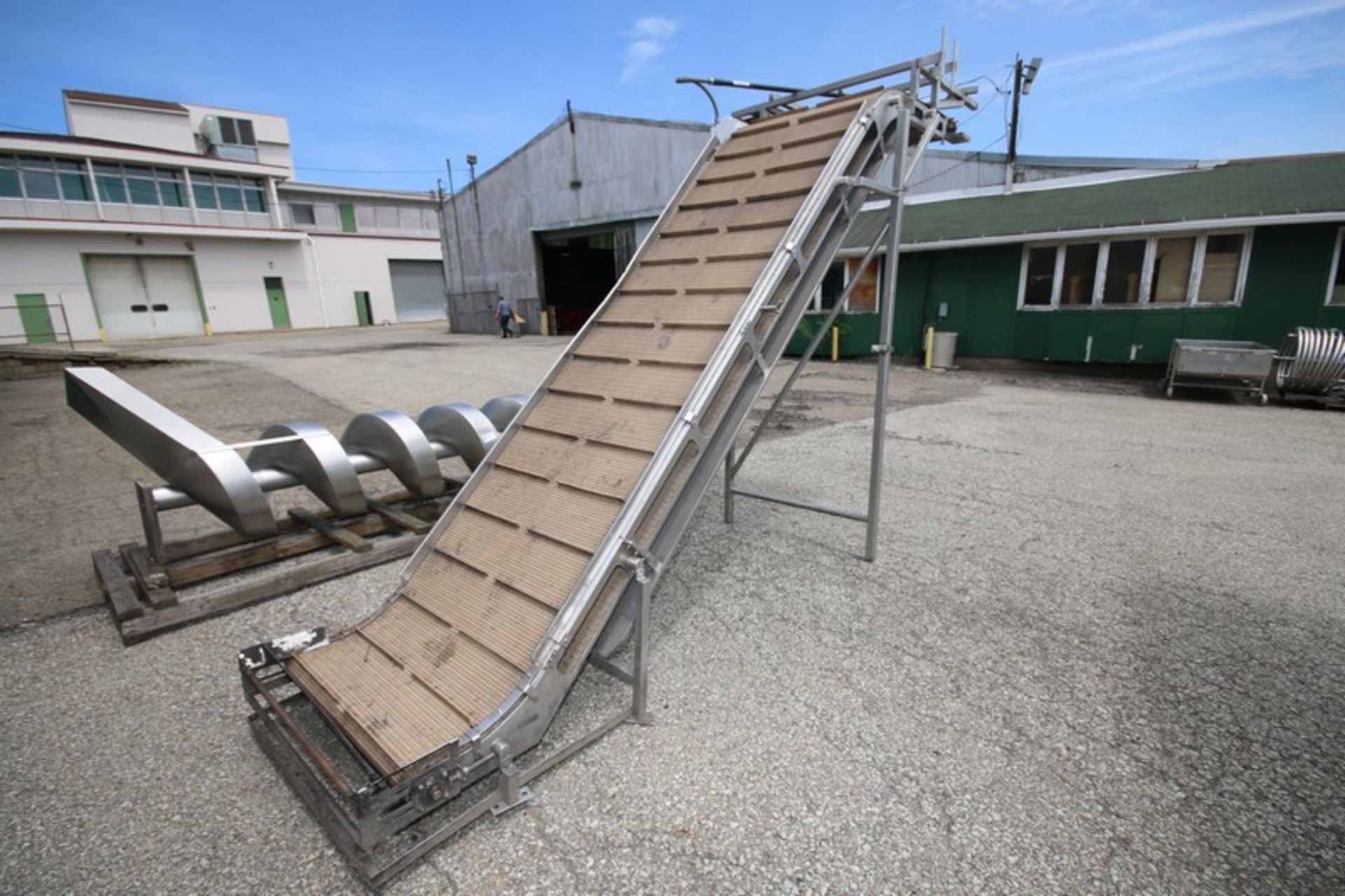 Aporx. 13' L x 36" W x 104" H S/S Inclined Conveyor with Intralox Type Belt with 8.5" Divider