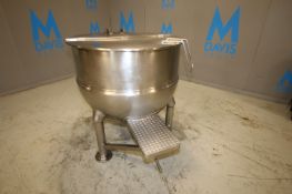 Groen 150 Gallon S/S Jacketed Kettle, Model FT-150 SN 81076-4, with Hinged Lid, 3" Threaded Bottom
