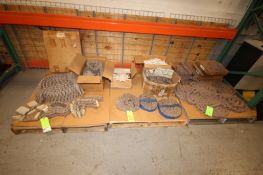 (3) Pallets of Assorted New & Used Plastic Conveyor Chain, Mostly Rex, up to 7.5" Soap Dispensers (