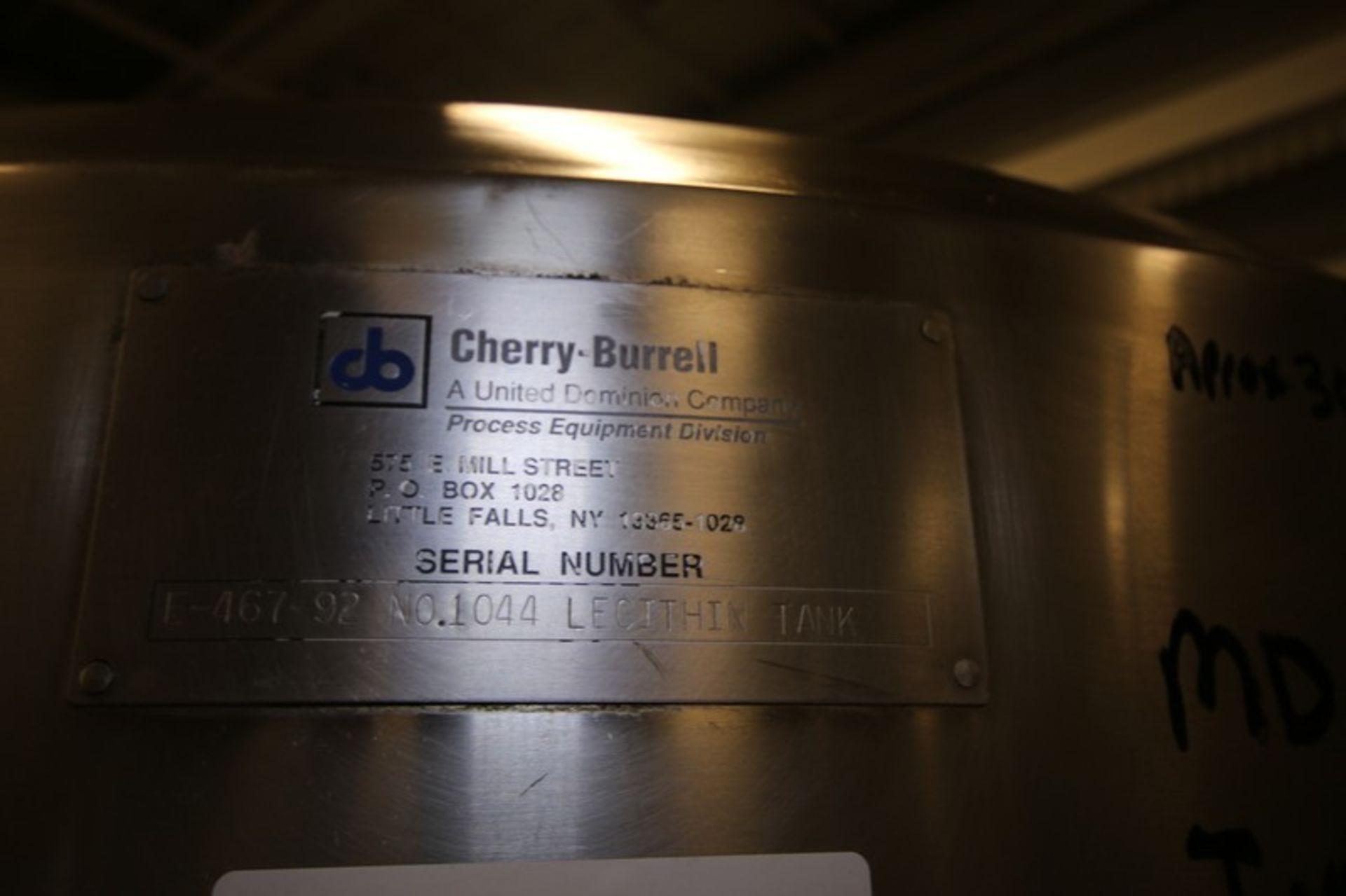 Cherry-Burrell Hinged Lid, Aprox. 300 Gallon S/S Processor, SN E-467-92, No. 1044, Lechithin Tank, - Image 8 of 9