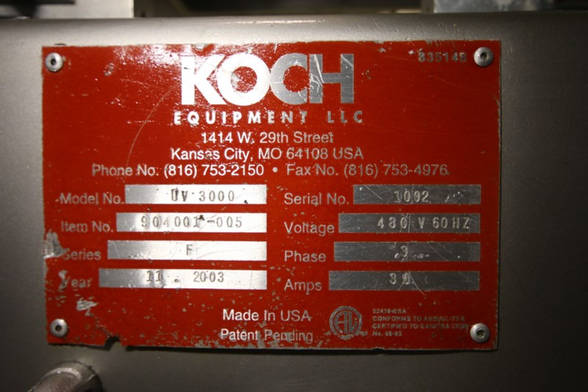 Koch Ultravac S/S Vacuum Packaging Machine,Model UV-3000, SN 1002, Series F, w/2 Bosch Onboard 7.5 - Image 11 of 12