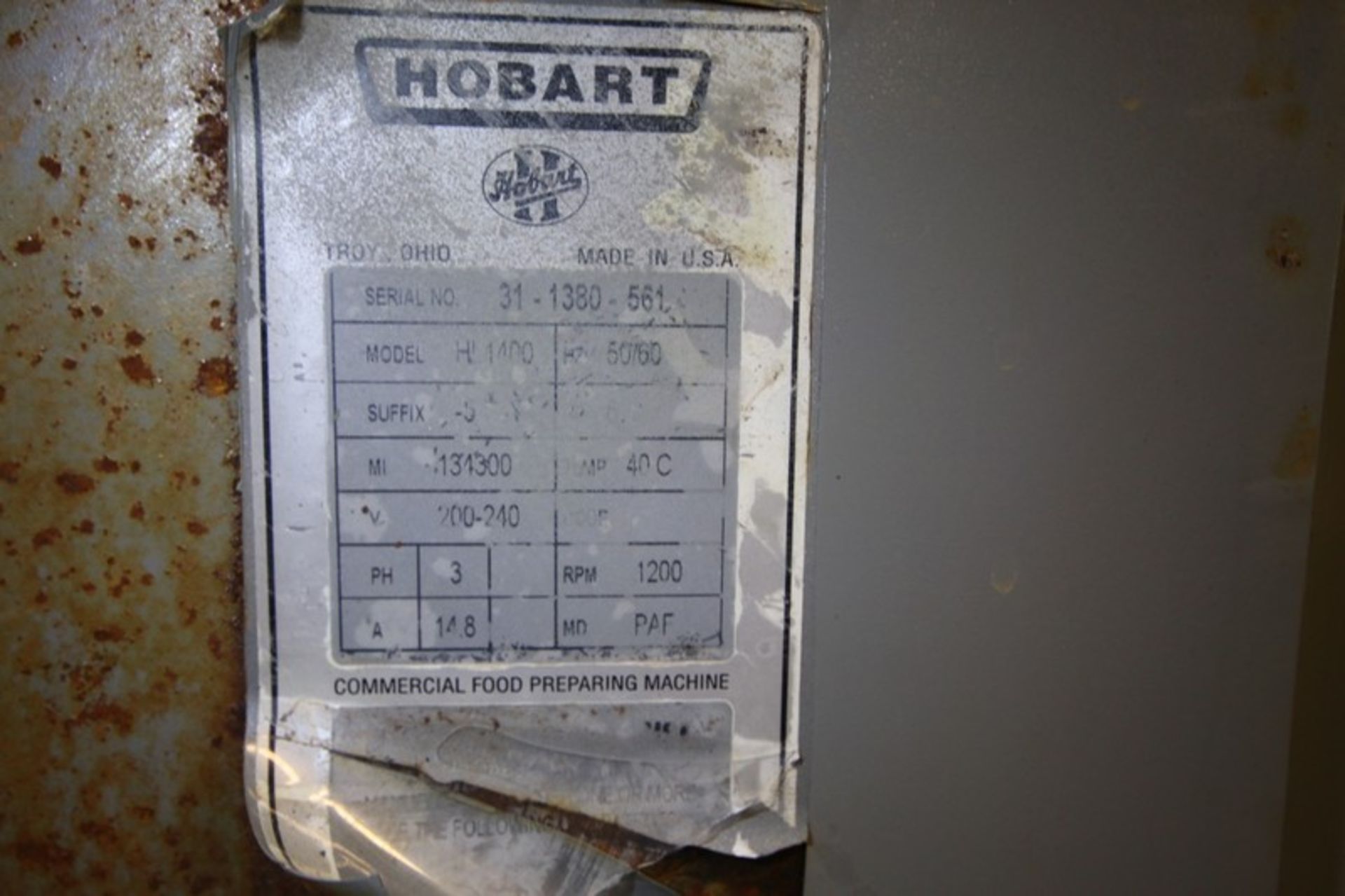 Hobart Vertical Mixer, Model H1400, SN 31-13-80-561, 200-240 3 Phase, with Digital Controls - Image 7 of 8