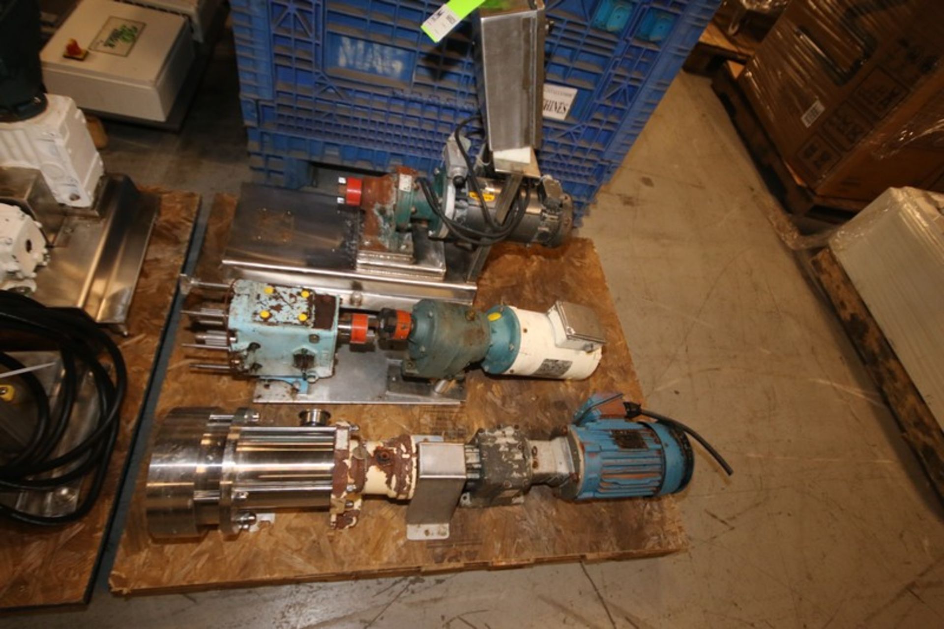 Pallet of Assorted Pumps and Drive Motors, Includes S/S 2" High Shear Pump, Waukesha 030 Positive
