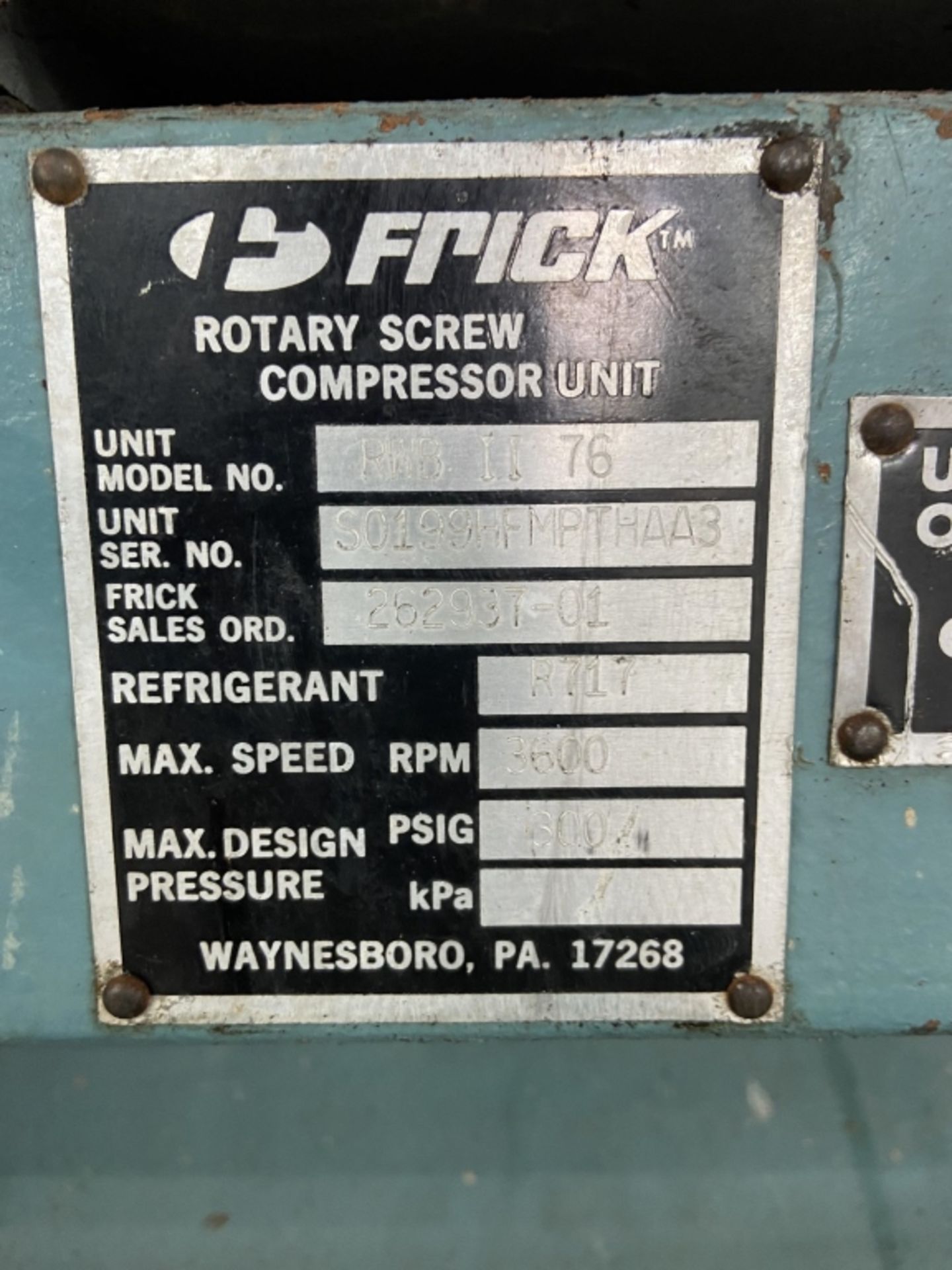 Frick 200 hp Rotary Screw Compressor,M/N RWB II 76, S/N S0199HFMPTHAA3, with Quantum HD - Image 9 of 15