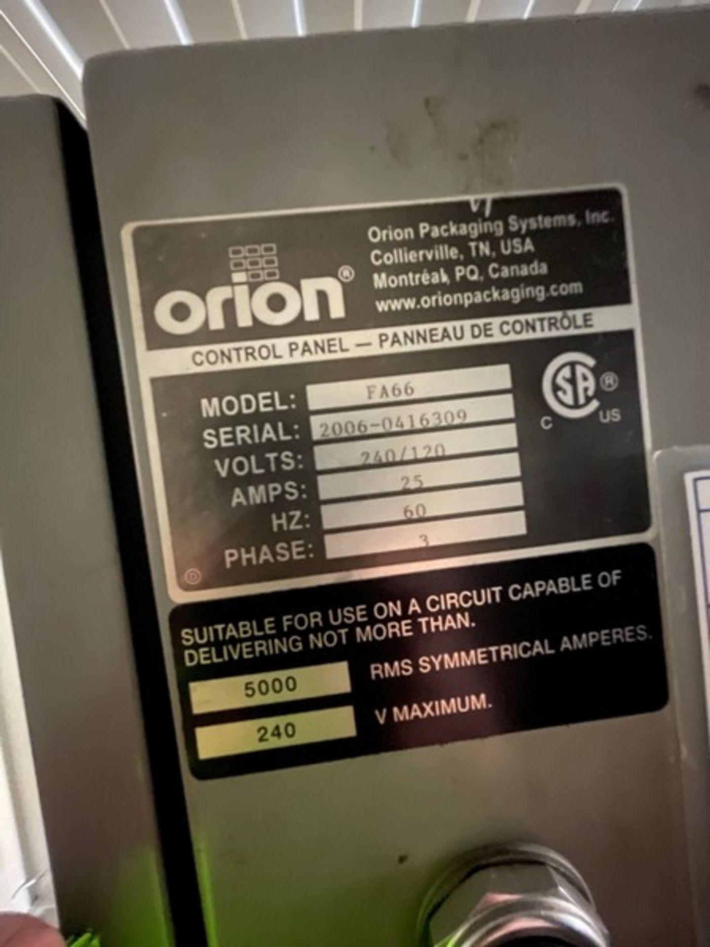 ORION PALLET WRAPPER, MODEL FA-66, S/N 2006-0416309, PALLET TURN TABLE, CONTROL PANEL WITH ALLEN - Bild 5 aus 8