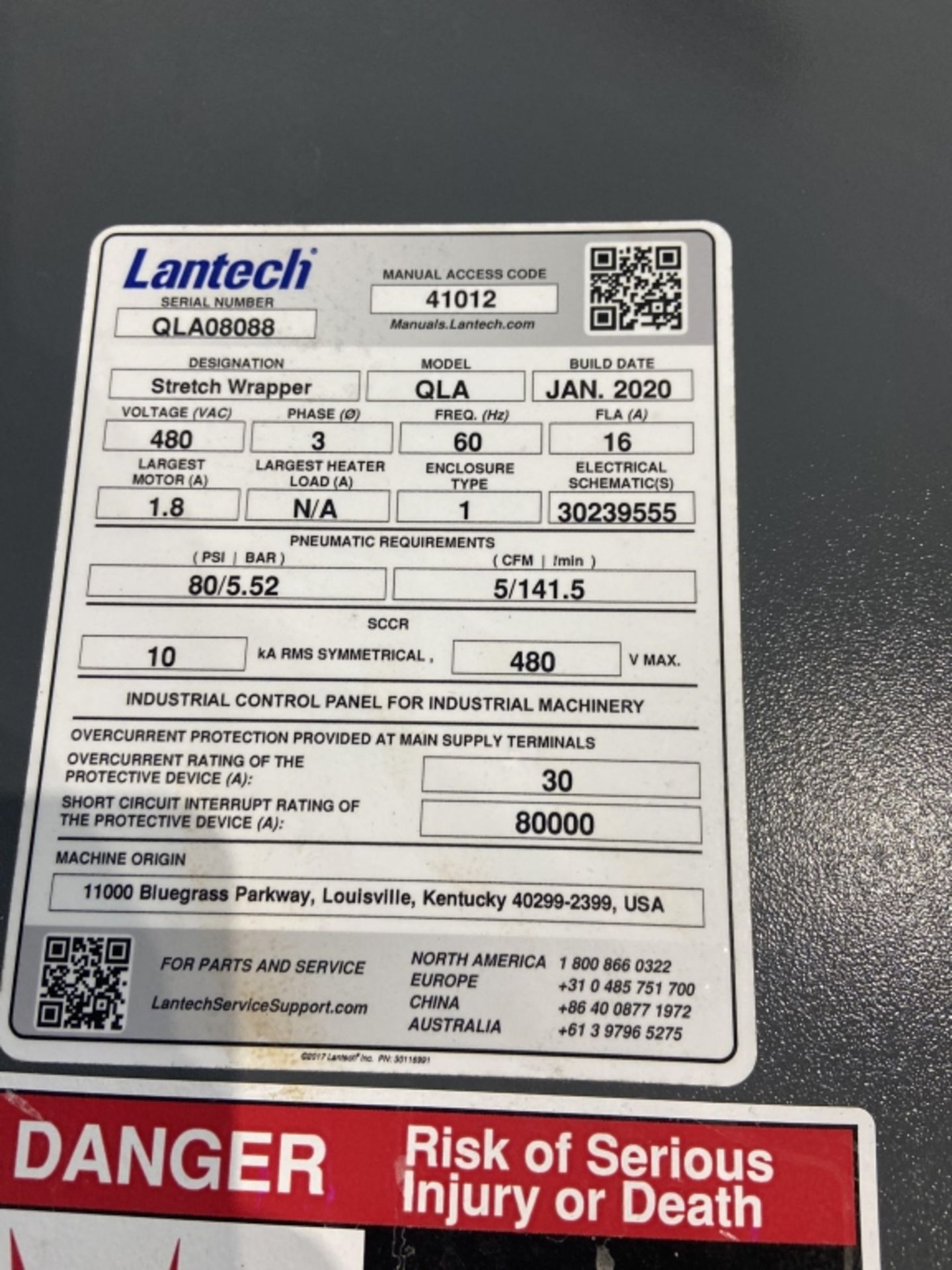 2020 Lantech Stretch Wrapper,M/N QLA, S/N QLA08088, 480 Volts, 3 Phase, with Turn Table & 2-Door - Image 4 of 15