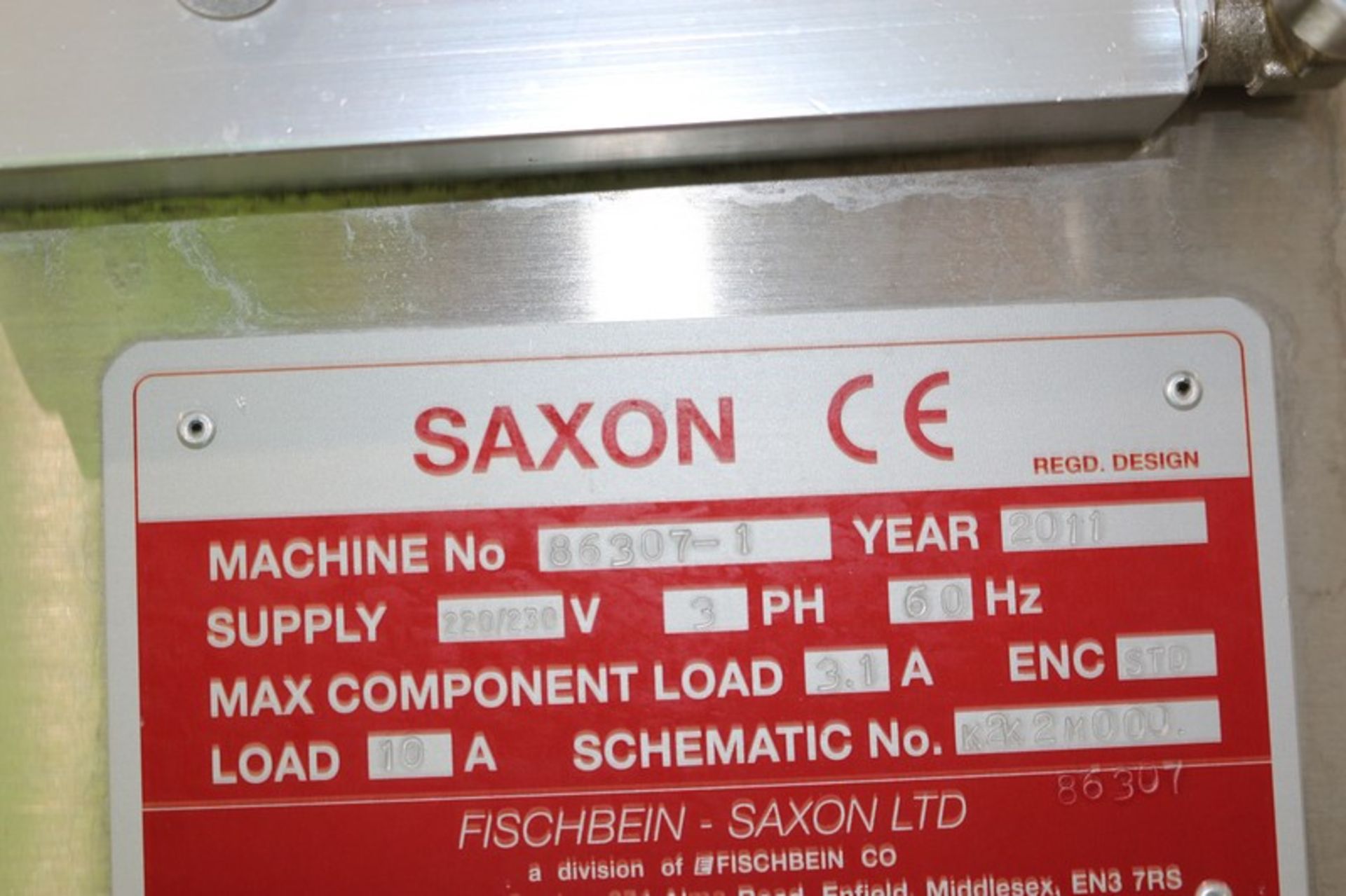 2011 Saxon Sealer,M/N 86307-1, 220/230 Volts, 3 Phase, with Aprox. 6" W Belt, Mounted S/S Frame ( - Image 8 of 9
