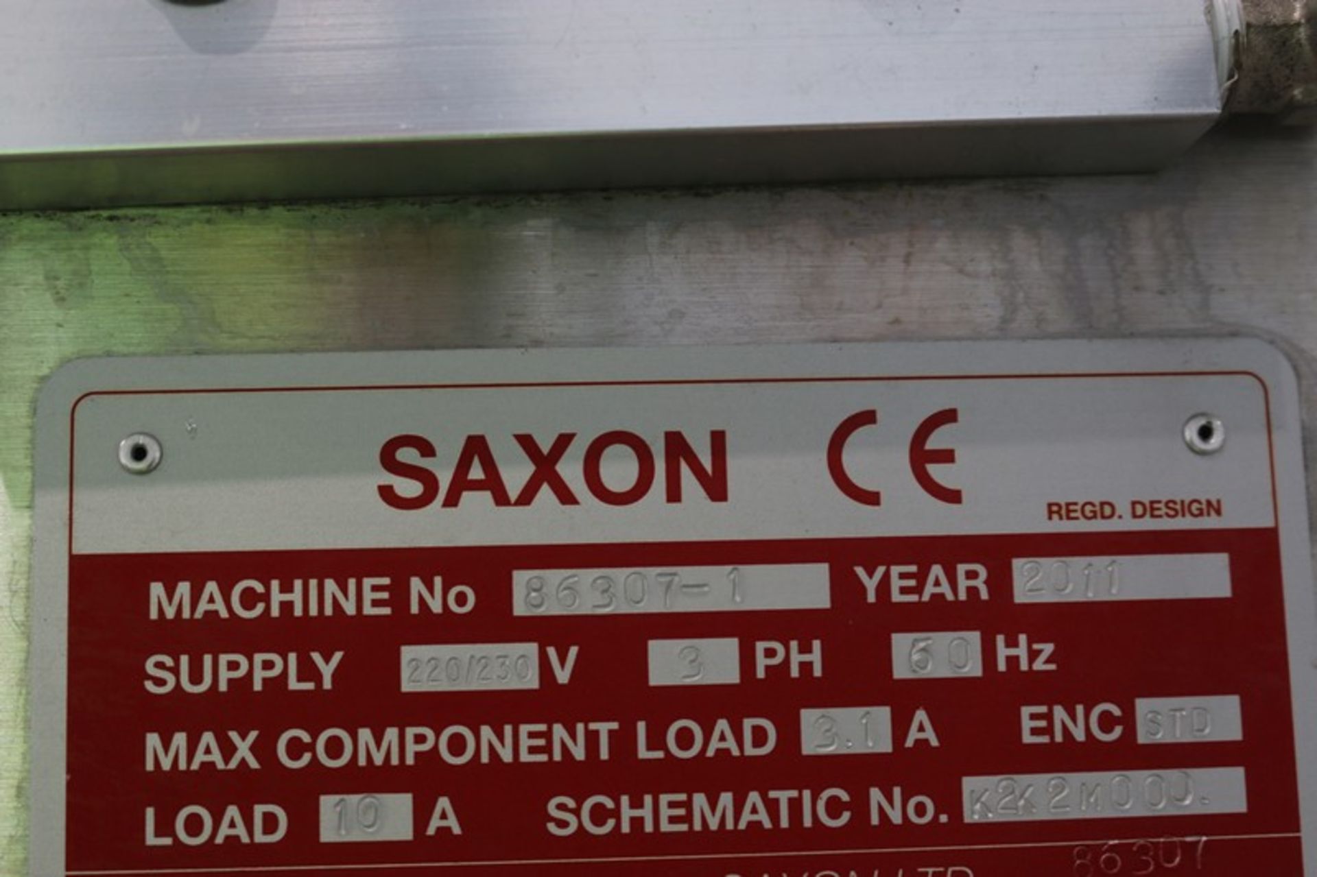 2011 Saxon Sealer,M/N 86307-1, 220/230 Volts, 3 Phase, with Aprox. 6" W Belt, Mounted S/S Frame ( - Image 7 of 9