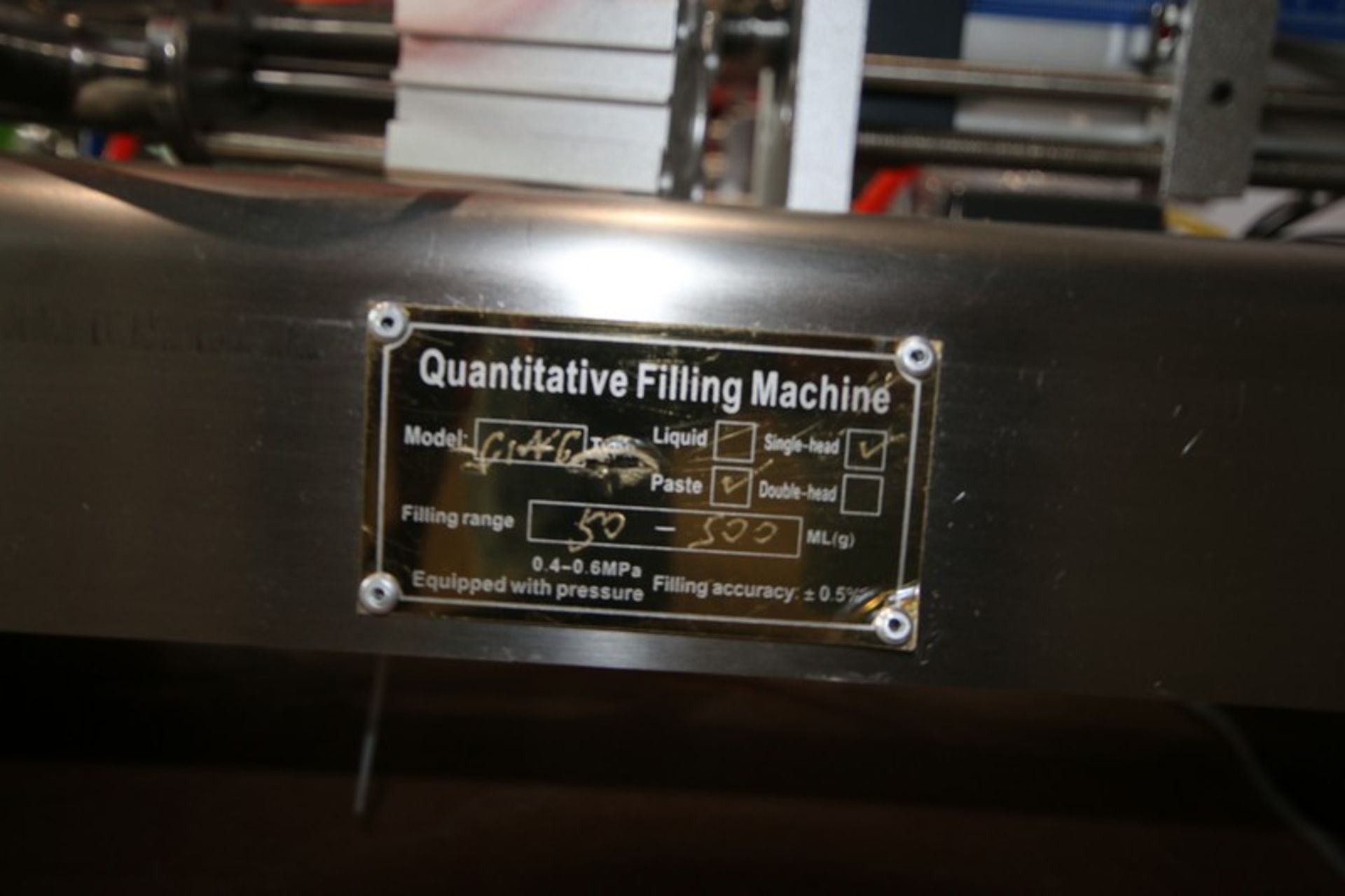 Quantitative Single Piston Filling Machine, M/N G46, Filling Range: 50-500 ML (g), with S/S Infeed - Image 5 of 6