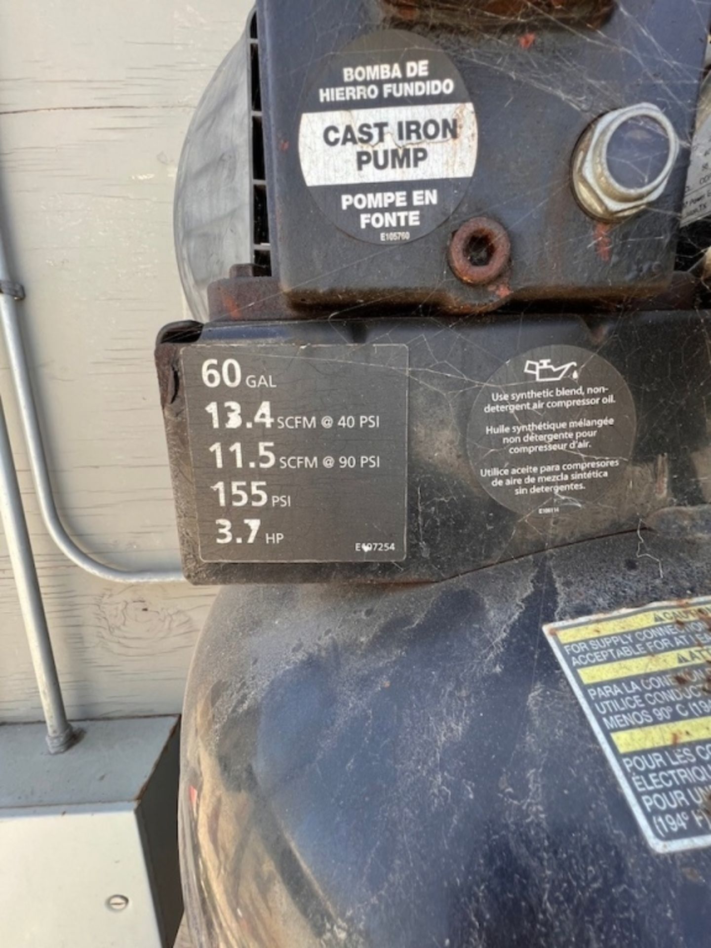 2017 HUSKY 3.7 HP AIR COMPRESSOR, MODEL C602H,S/N 2004181, 60-GALLON, 175 MAWP @ 400 F (INV#88620)( - Image 2 of 7