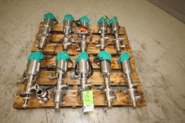 Lot of (10) Tri Clover 1.5" 3 Way Long Stem S/S Air Valves, Model 761, with Teflon Inserts, CT (