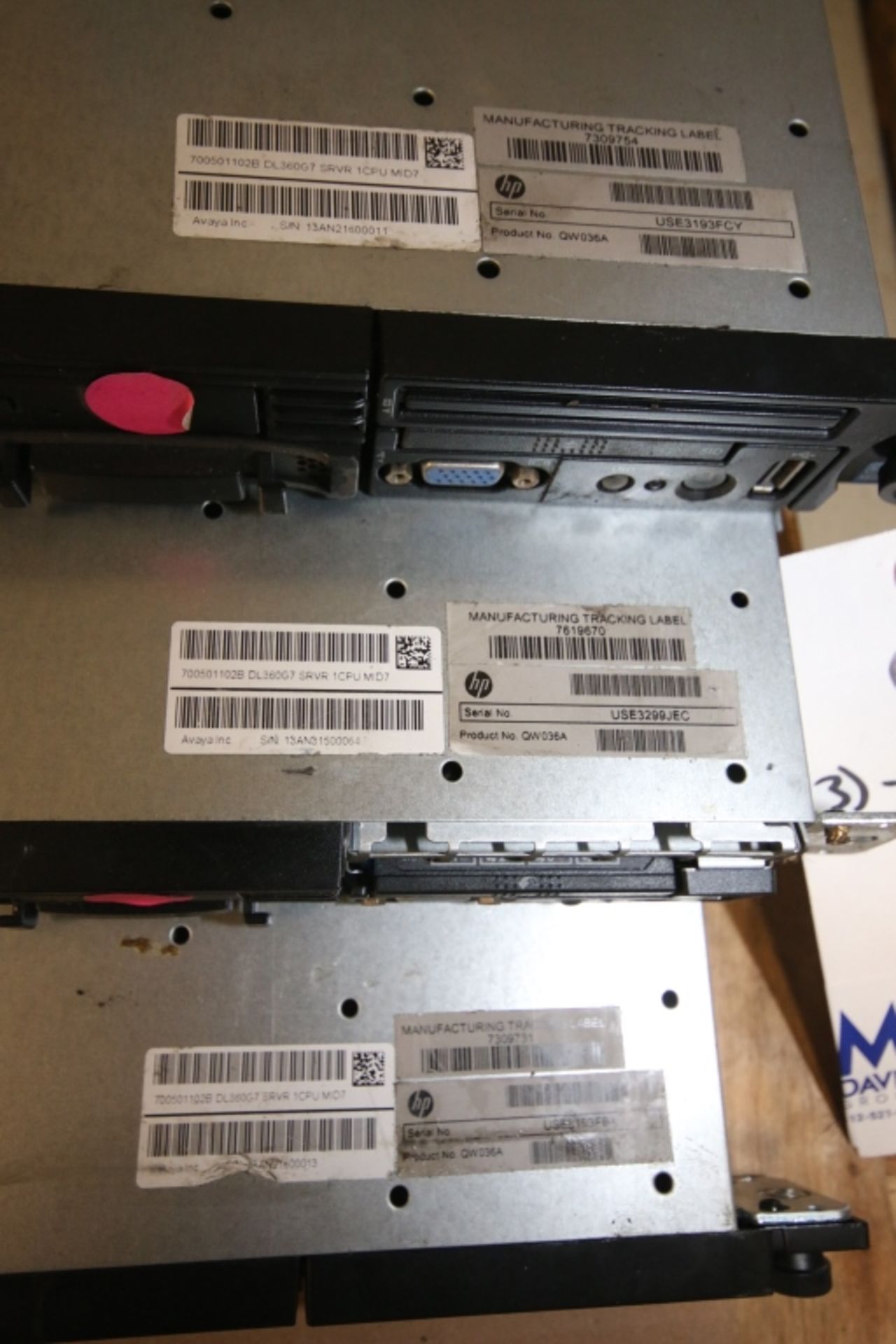 Lot of (3) HP Server Rack Units, Type 700501102B DL360G7 SRVR 1CPU MID7 with DVD Drives, (INV# - Image 3 of 4