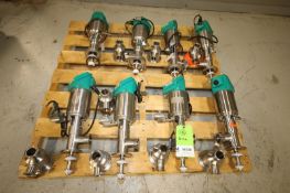 Lot of (8) Tri Clover 1.5" 3 Way Long Stem S/S Air Valves, Model 761, with Teflon Inserts, CT (INV#