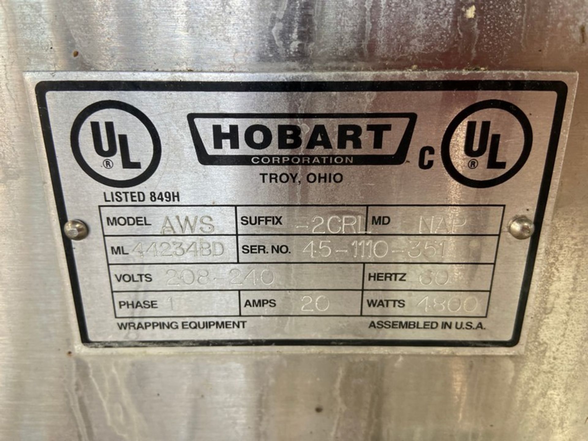 Hobart AWS Automatic Wrapping Station, M/N AWS, S/N 45-1110-351, 208-240 Volts, 3 Phase, with - Image 7 of 11