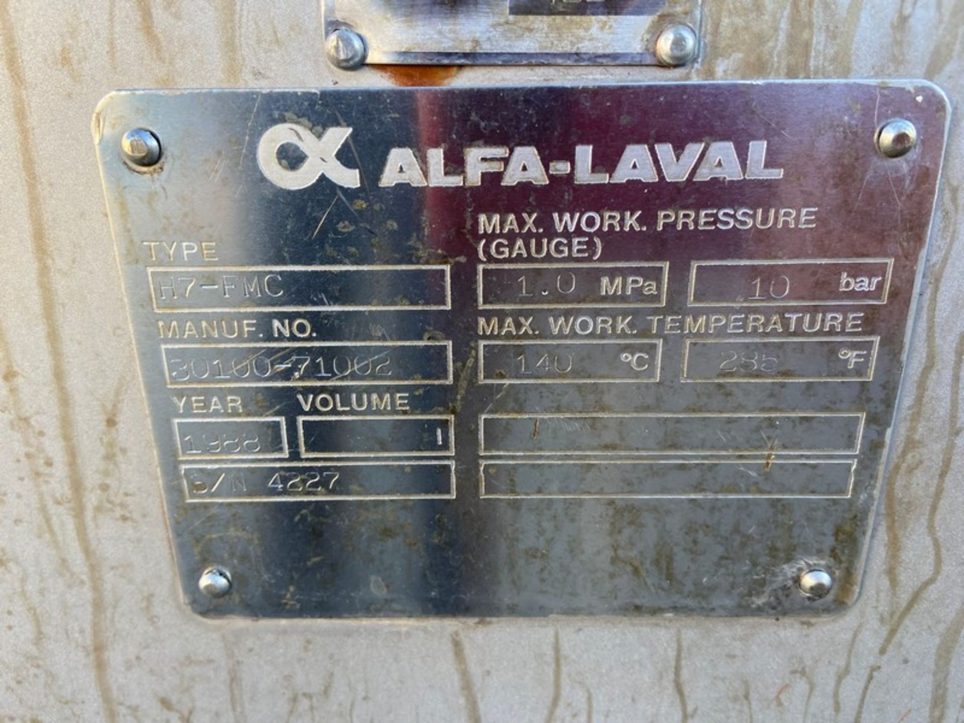 Alfa-Laval 4-Section Plate Press Heat Exchanger, Type H7-FMC, S/N 4227, Max. Work Pressure 1.0 - Image 5 of 6