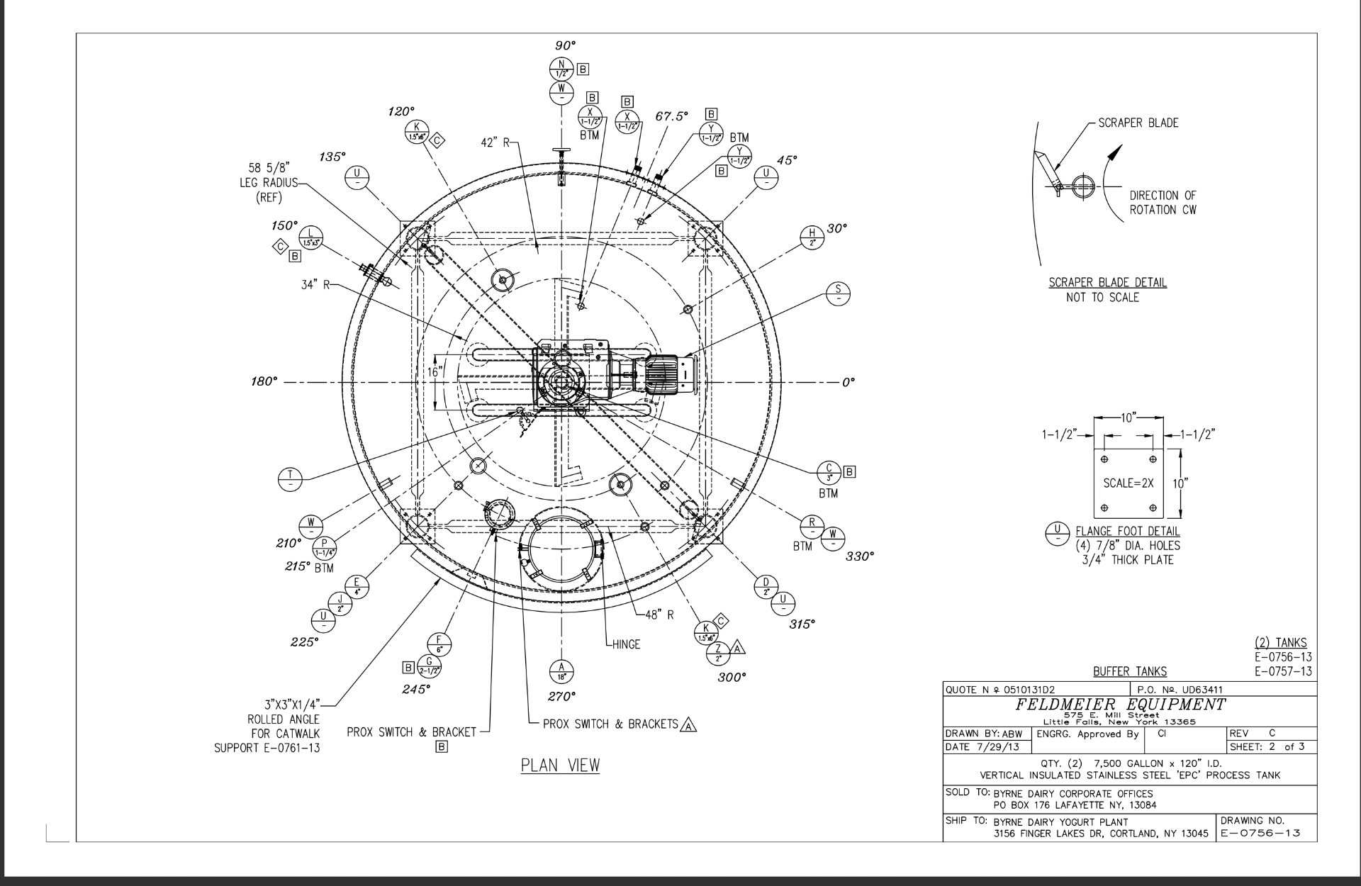 2013 FELDMEIER 7,500 GALLON FERMENTERS / PROCESSOR, S/N E-0756-13, TOP-MOUNT SWEEP SCRAPE AGITATION, - Image 3 of 4