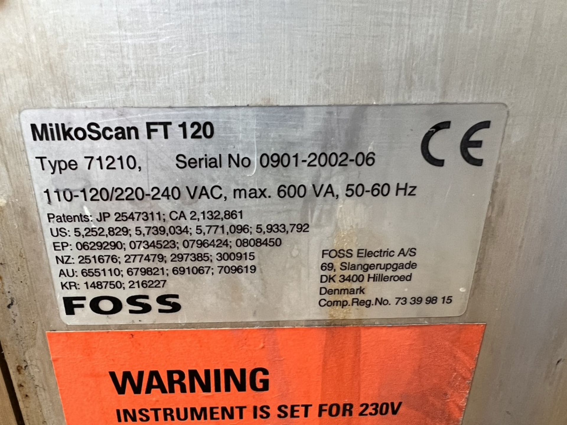 FOSS FT-120 MILKOSCAN, S/N 0901-2002-06, TYPE 71210, 110-120/220-240 VAC, 50-60Hz0 - Image 5 of 6