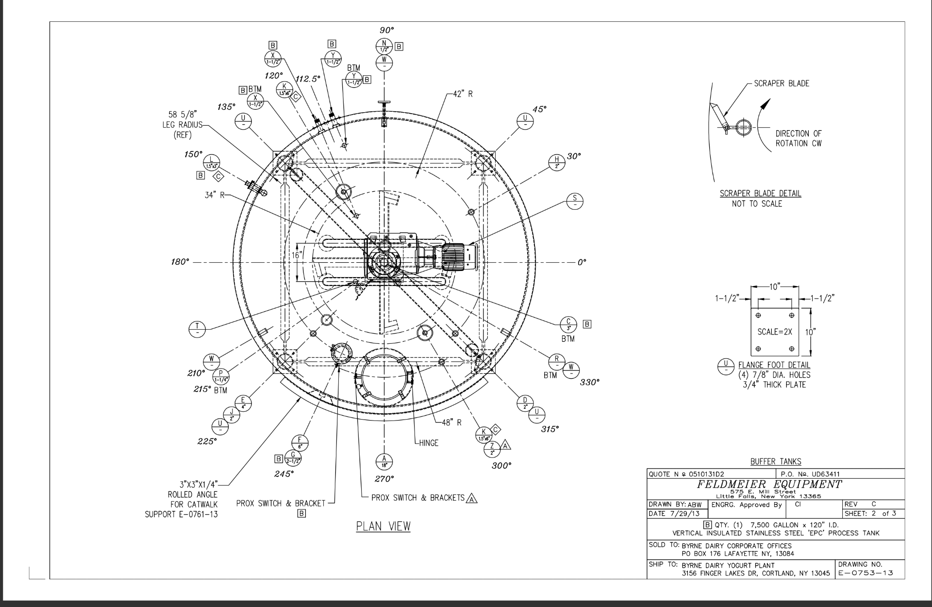 2014 FELDMEIER 7,500 GALLON FERMENTERS / PROCESSOR, S/N E-0753-13, TOP-MOUNT SWEEP SCRAPE AGITATION, - Image 4 of 5