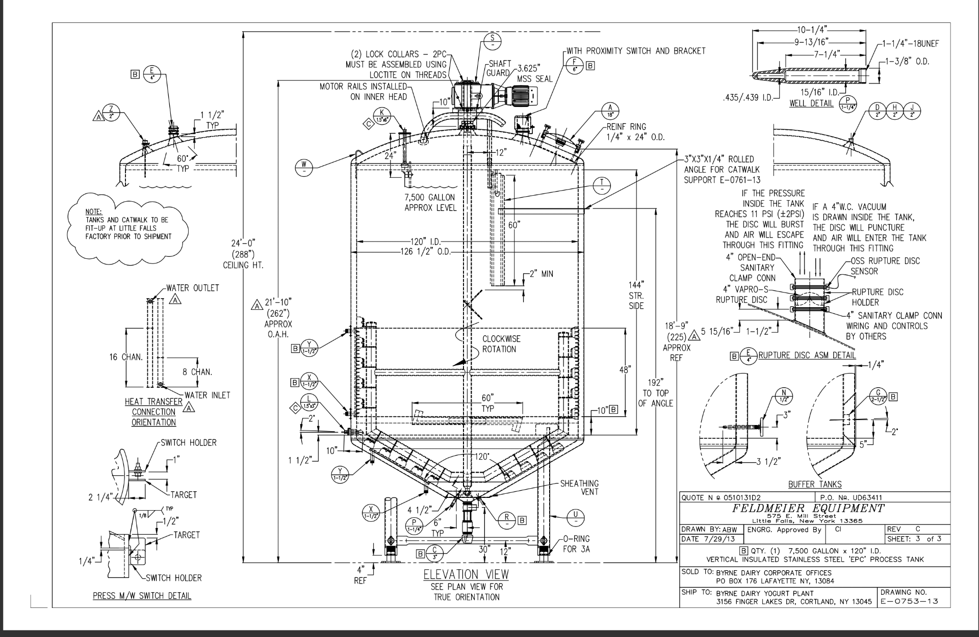 2014 FELDMEIER 7,500 GALLON FERMENTERS / PROCESSOR, S/N E-0753-13, TOP-MOUNT SWEEP SCRAPE AGITATION, - Image 3 of 5