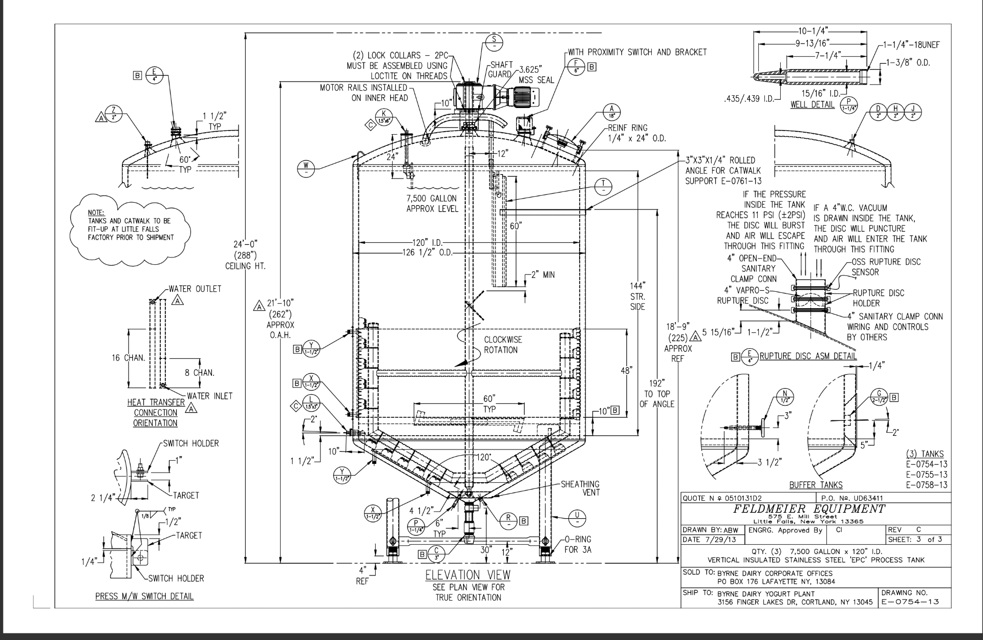 2014 FELDMEIER 7,500 GALLON FERMENTERS / PROCESSOR, S/N  E-0755-13, TOP-MOUNT SWEEP SCRAPE - Image 4 of 4