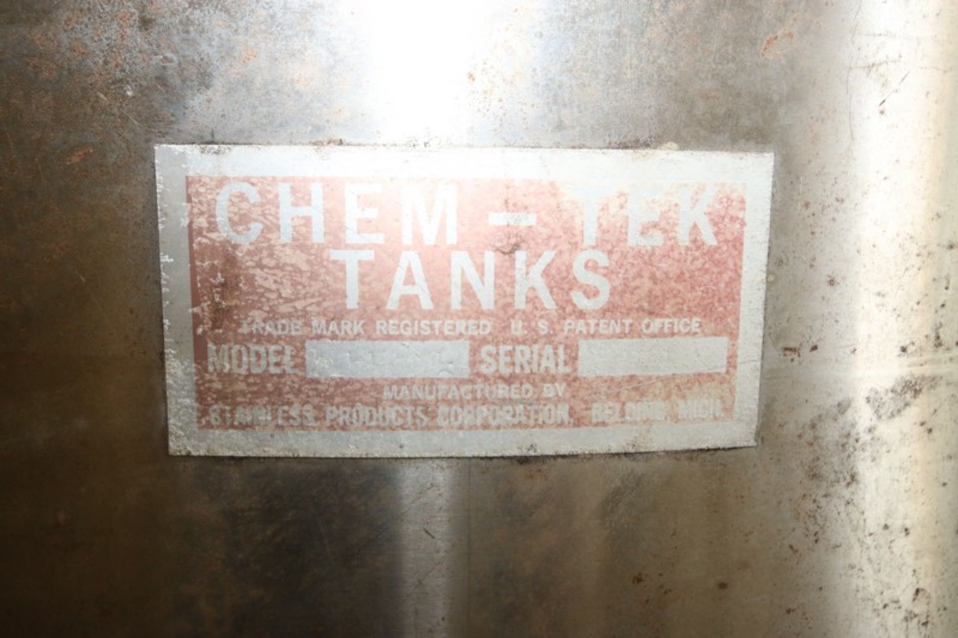 Chem-Tek Aprox. 170 Gal. S/S Single Wall Tank, M/N 1-1, Internal Tank Dims.: 37" Dia. x 36" Tall, - Image 3 of 4