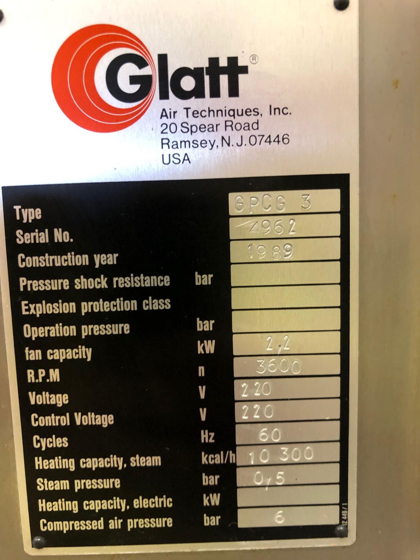 Glatt GPCG3 Fluid Bed Dryer. Model: GPCG-3, Serial: 4962, 220 Volt, 3 Phase, 60 Hz. Machine comes - Image 10 of 10