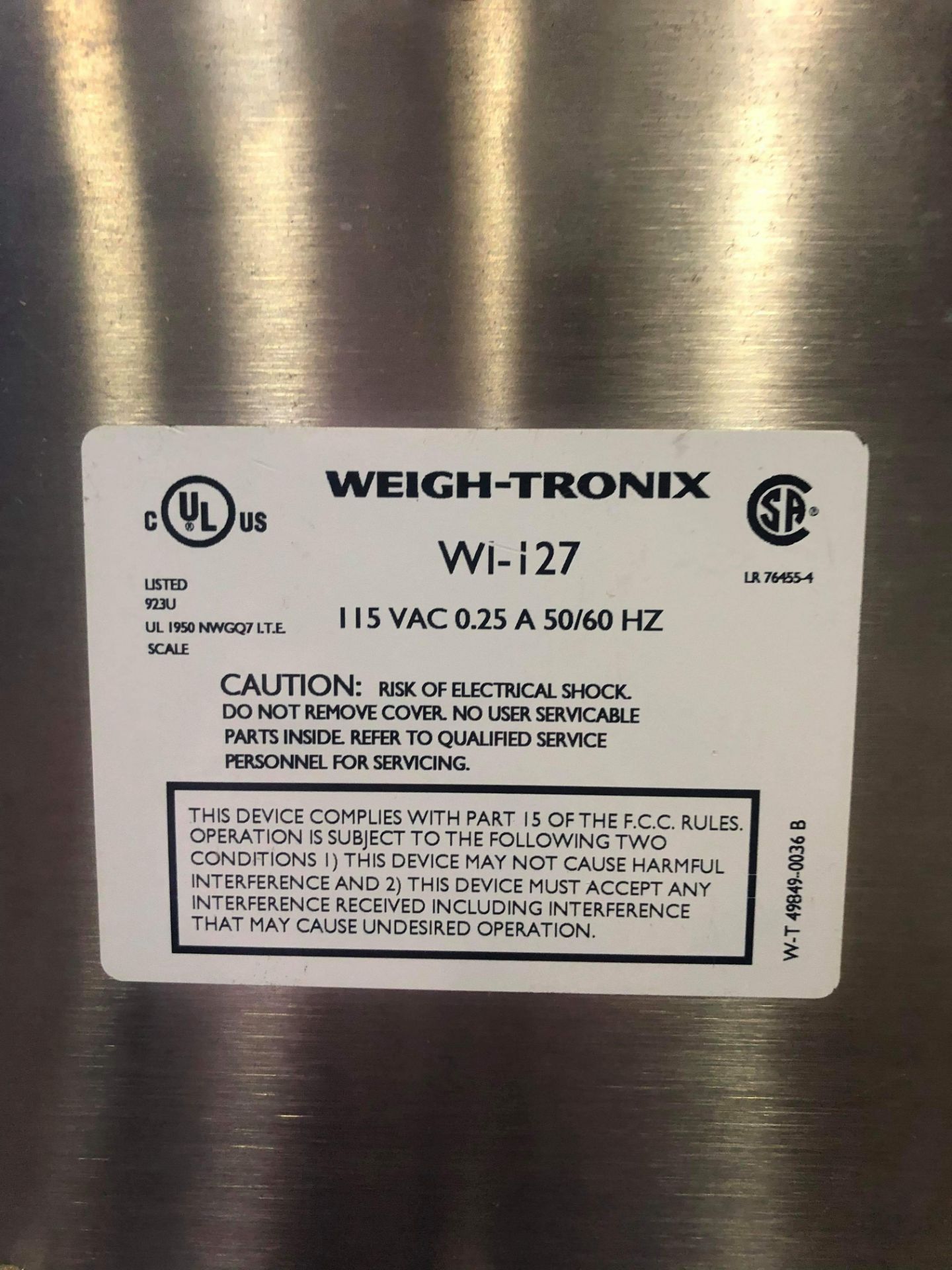 Weigh-Tronix Aprox. 200 lb. Capacity Scale, Model WI-127, S/N 4555, with Scale Dimensions Aprox. 24" - Image 3 of 4