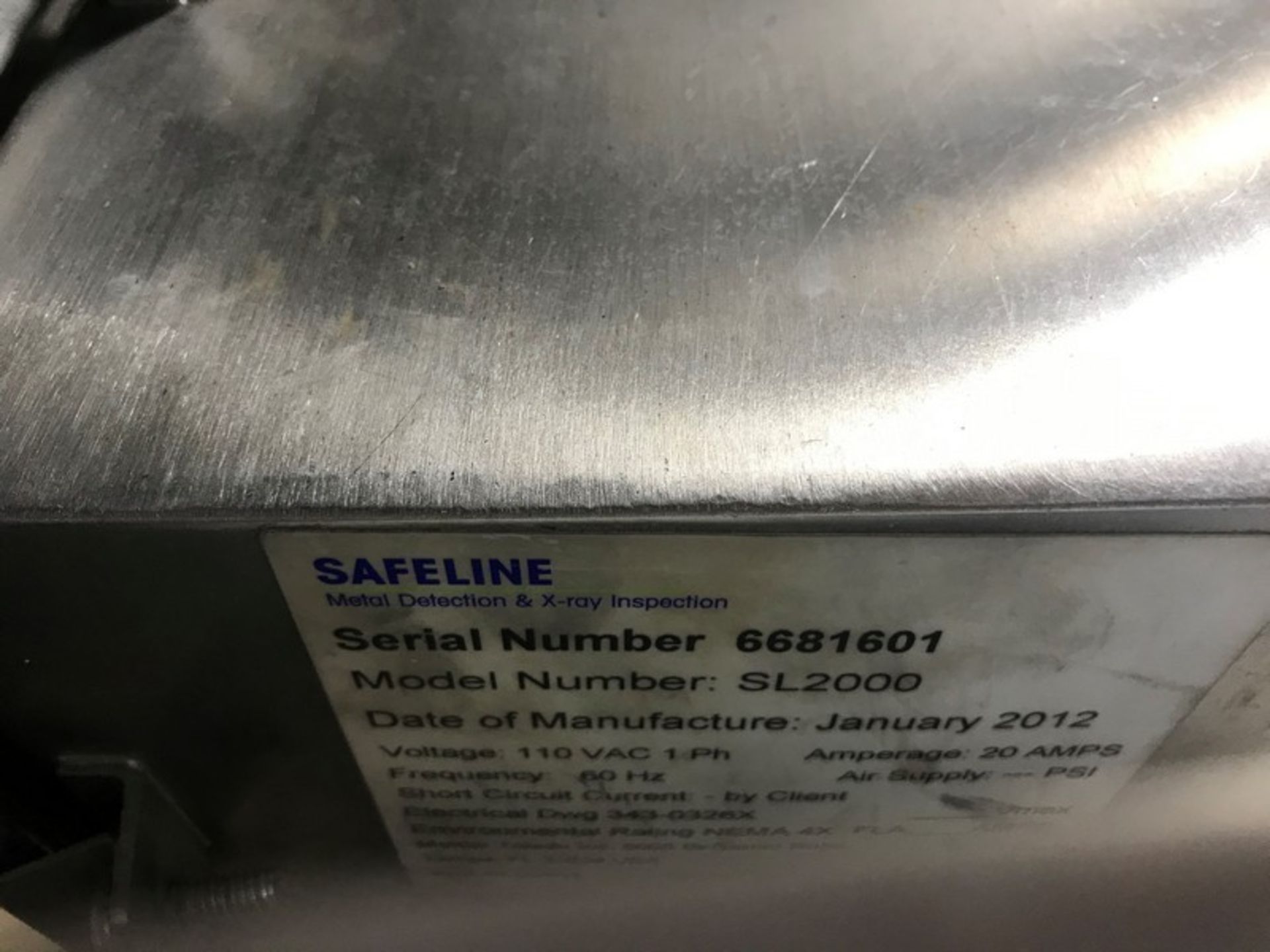 Safeline Metal Detector, Model SL2000, S/N 6681601 with Aprox. 11.75" x 25.5" Product Opening, - Image 4 of 4