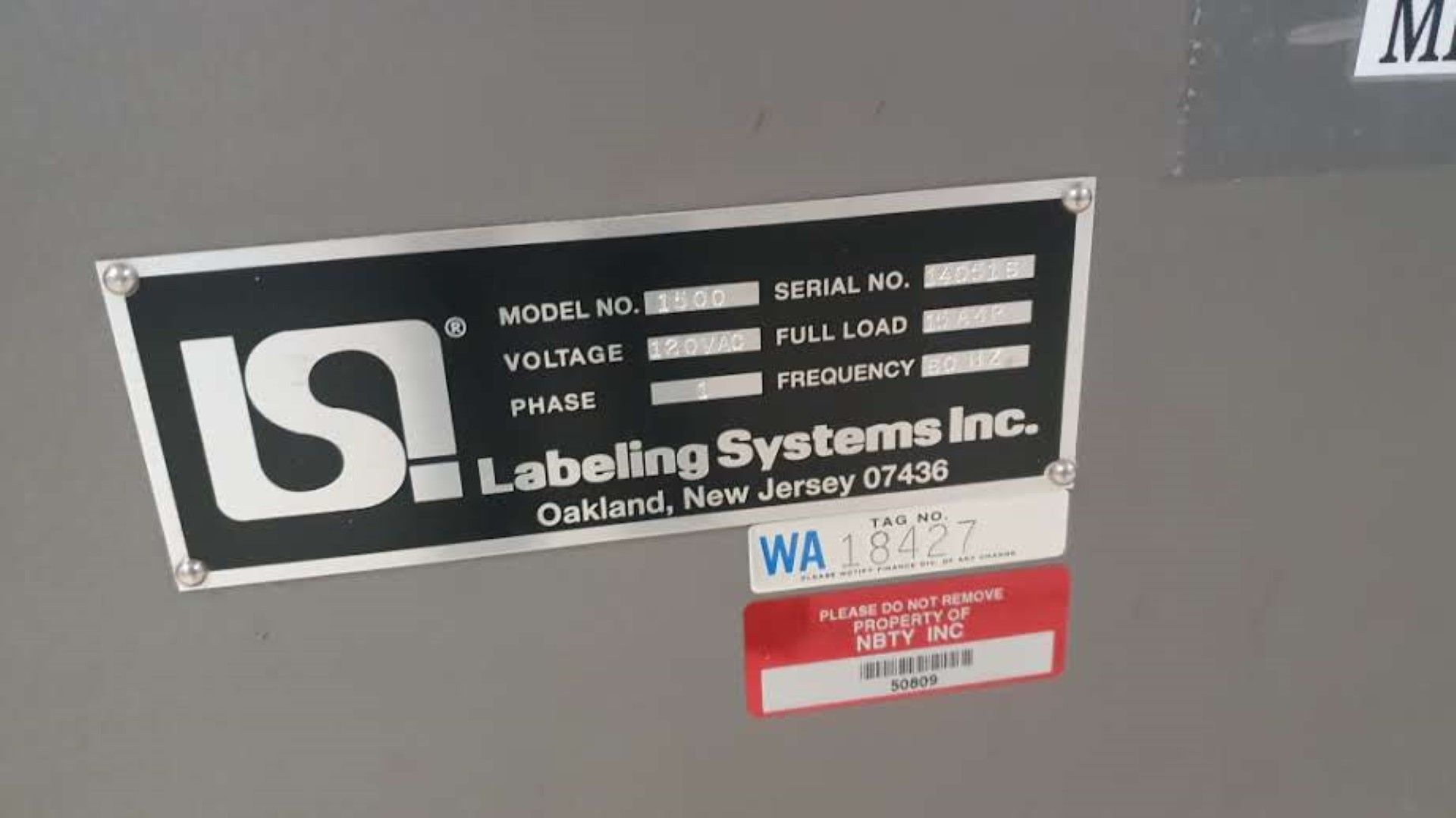 LSI Pressure Sensitive Wraparound Labeler. Model 1500. 120V, 60Hz, 1Ph, 15A. As shown in photos. - Image 3 of 5