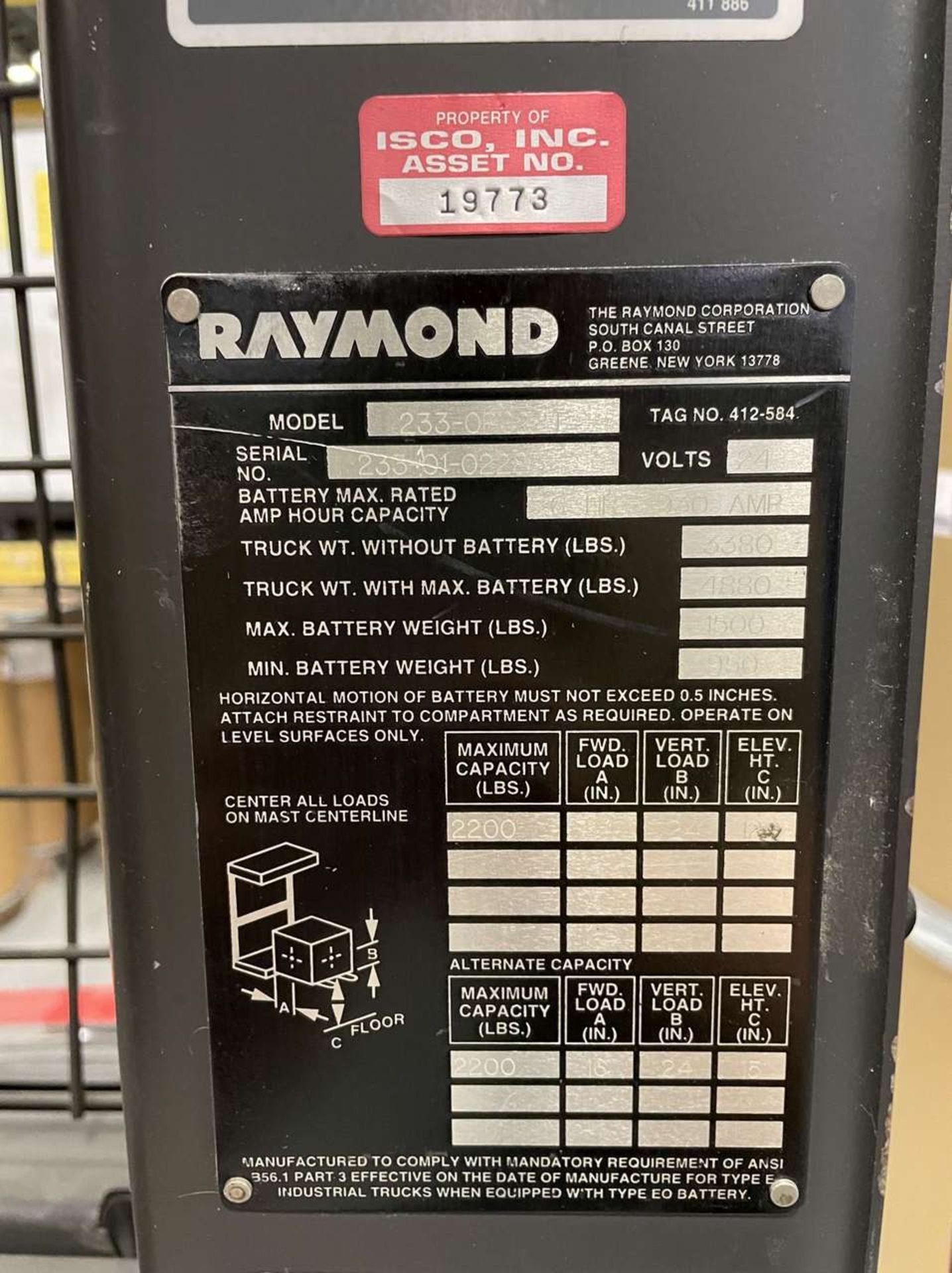 Raymond Order Picker Electric Forklift, Model 233-OPC22T, S/N 233-01-02285,Aprox. Hrs. 212.3 - Bild 5 aus 6