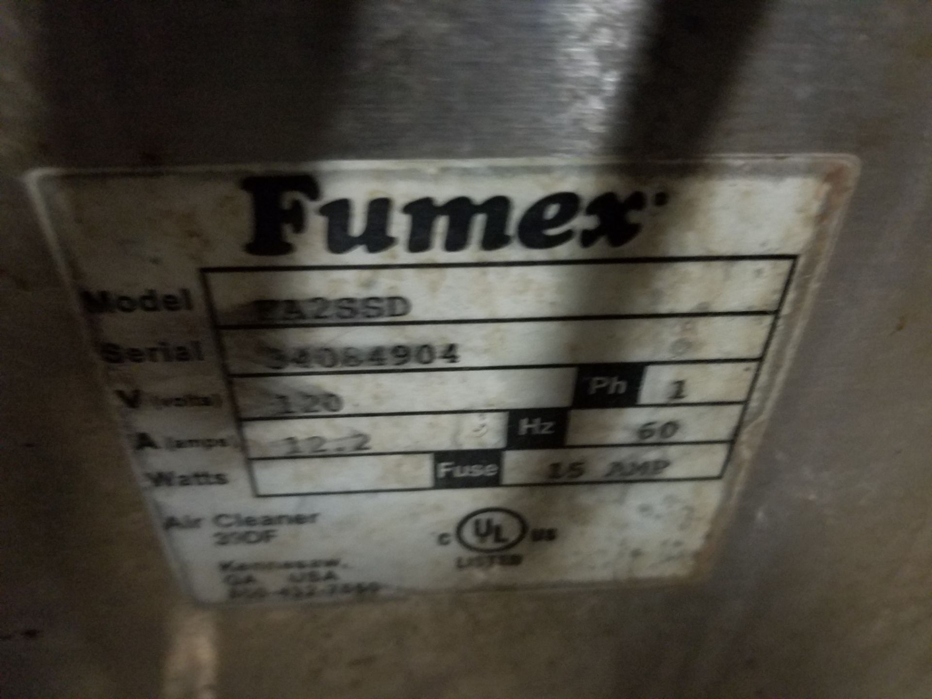 Fumex Fume Air Filtration System, Model FA2SSD, S/N 34084904, Volt 120 (Rigging, Loading & Site - Image 4 of 4