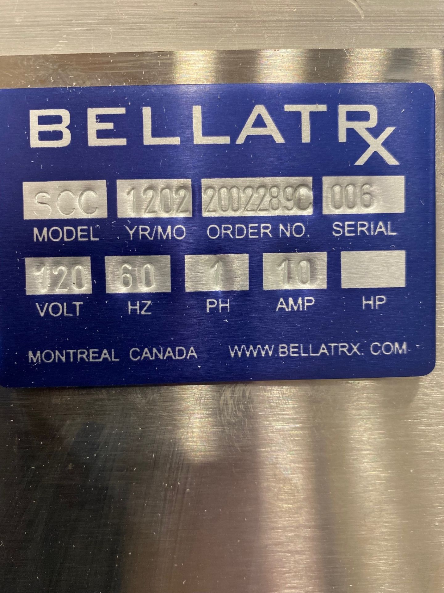 Bellatrx Secure Chuck Capper-Model SCC, Serial: 111215006, 120 Volts, 60 Hz, 1 Phase, 10 Amp, Mfg - Image 12 of 13