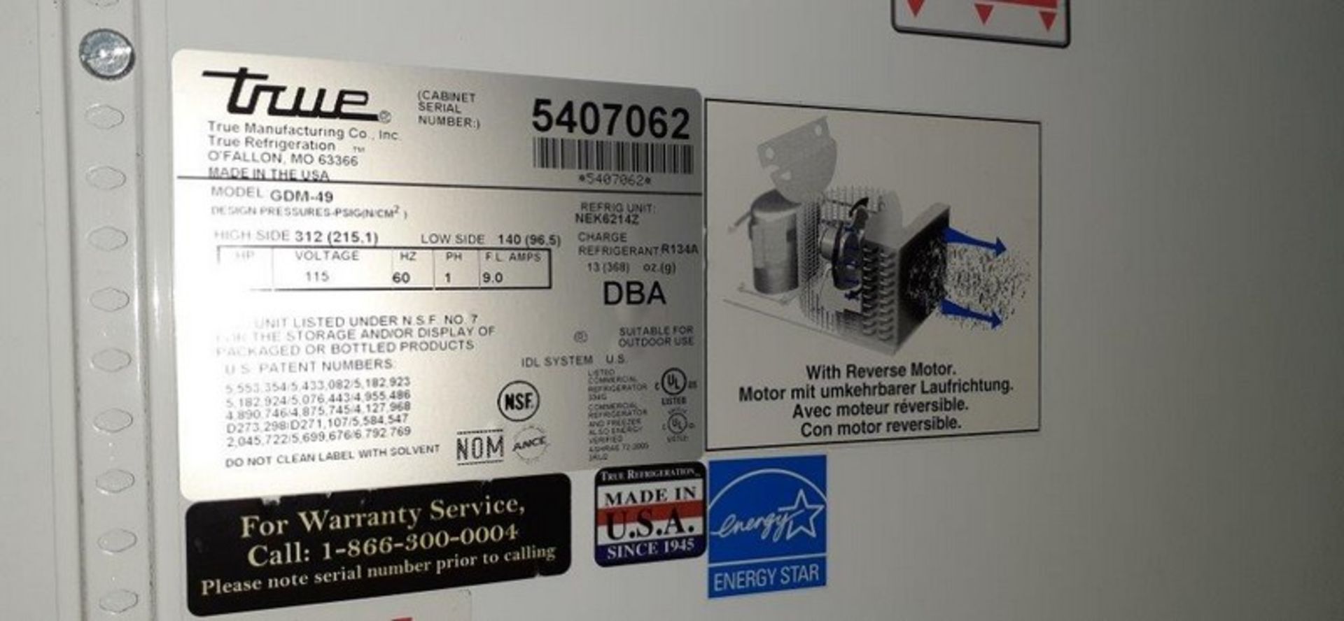 True 2-Door Cooler, Model GDM 49, S/N 5407062 (Located Hicksville, OH) - Image 2 of 2