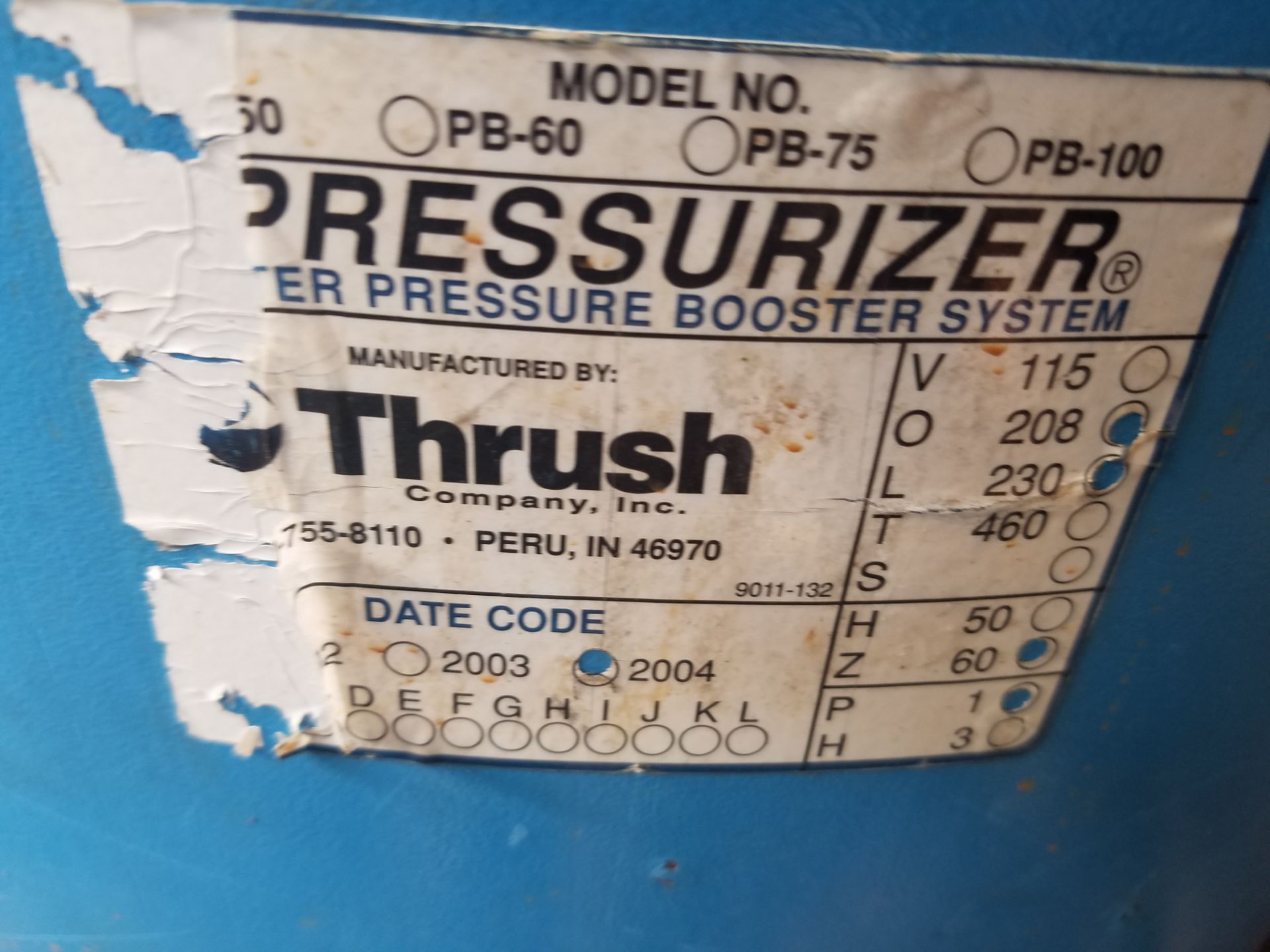 Thrush PB-50 Pressurized Water Booster System, Volt 208/230, Single Phase, 1-1/2 hp Pump (Rigging, - Image 4 of 4