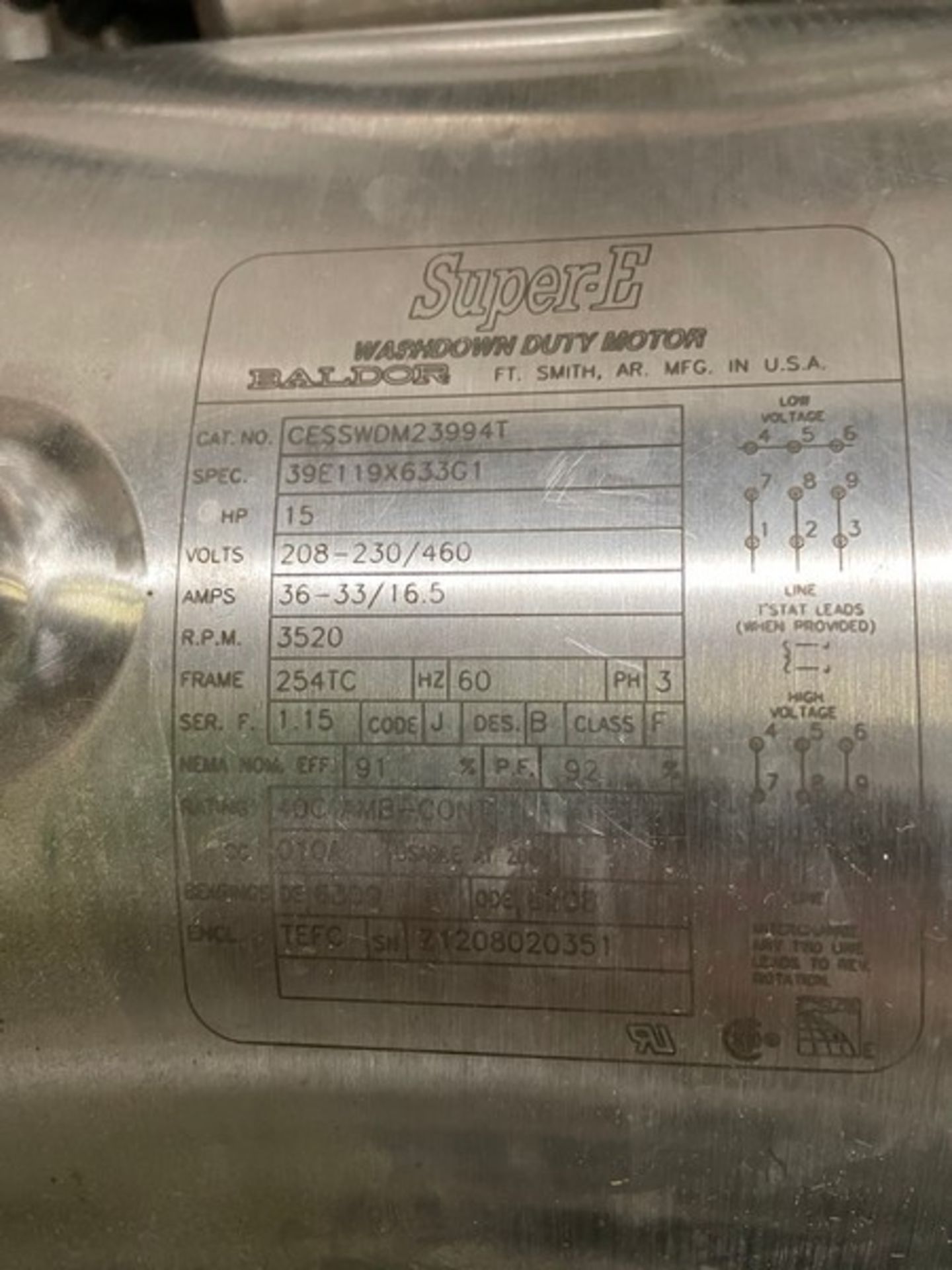 SPX Stainless Steel Fristam Centrifugal Pump; 2 1/2"/2"; Model: WS 30/30 1/13 15 HP; 230/460V;3520 - Image 2 of 3