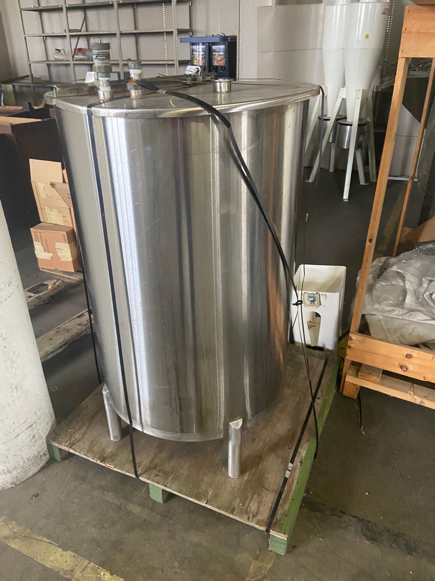 Aprox. 100 Gal. S/S Single Wall Balance Tank, Mounted on S/S Legs (LOCATED IN BALTIMORE, MD) (