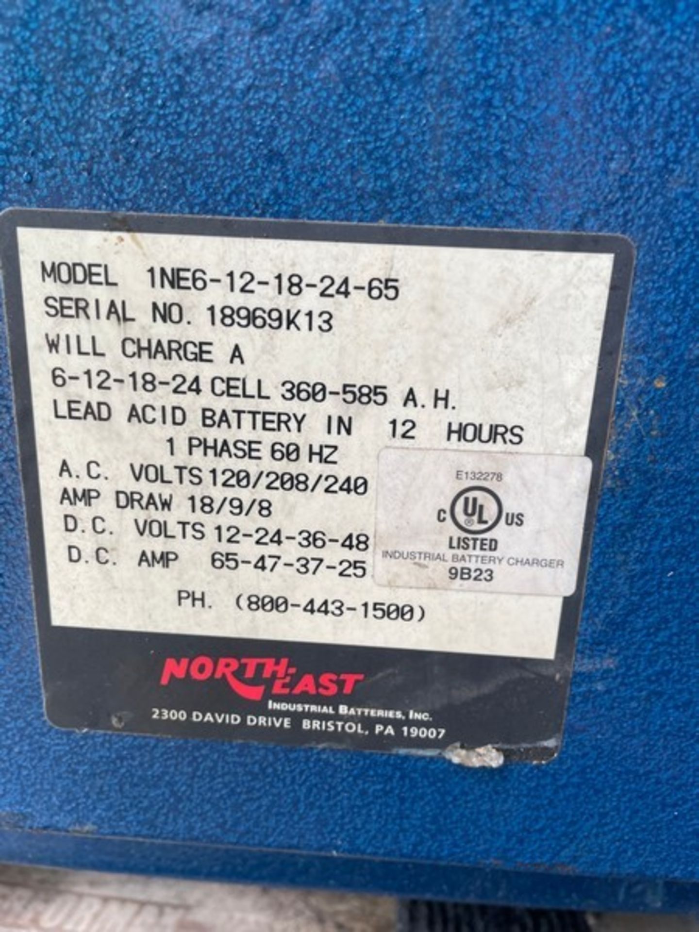 Charger - North East Industrial Batteries, Inc. Model: 1NE6-12-18-24-65; Serial: 18969K13 Input V - Image 2 of 2