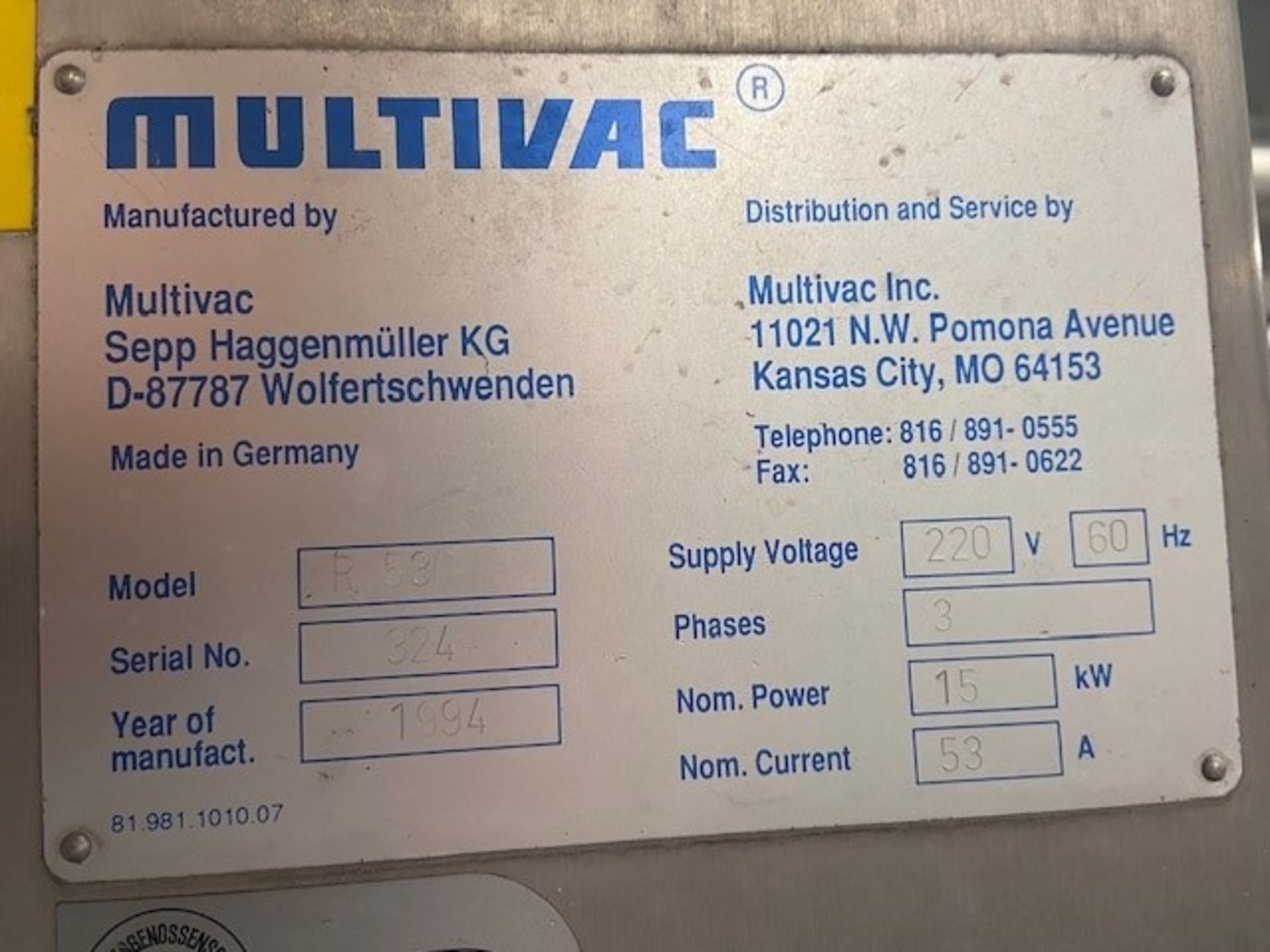 Multivac Vacuum Thermoformer, Model R-530, S/N 324 with Vacuum Pump, 220 V, 3 Phase (Located Fort - Image 12 of 14