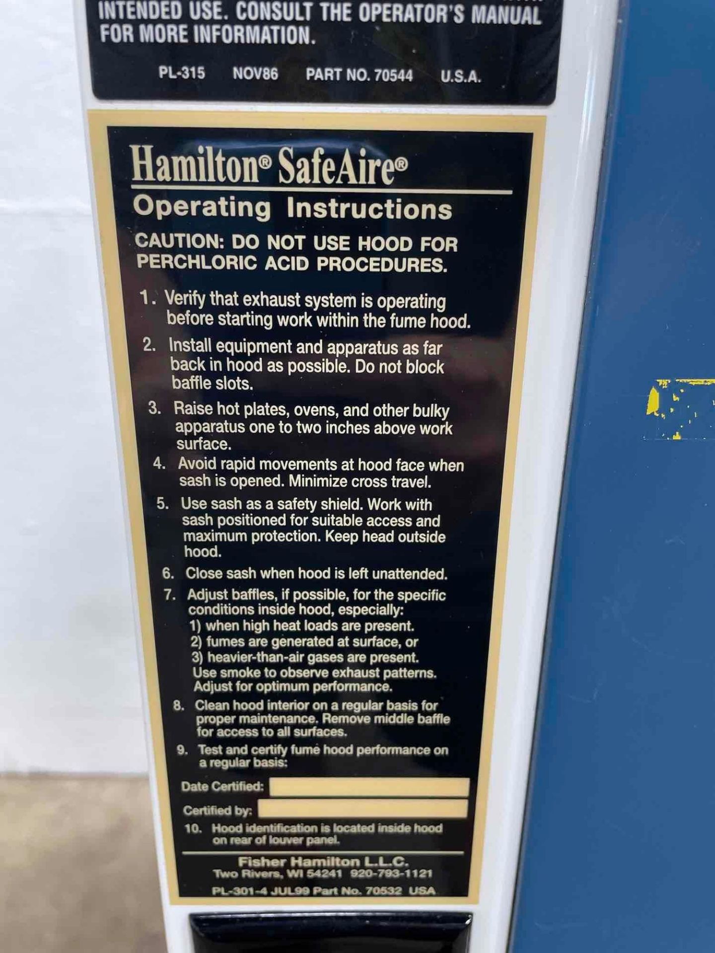 Make: Fisher Hamilton Laboratory, Model: SAFEAIRE,, Type: Fume Hood, Meets Qualifying Factors of - Image 10 of 13