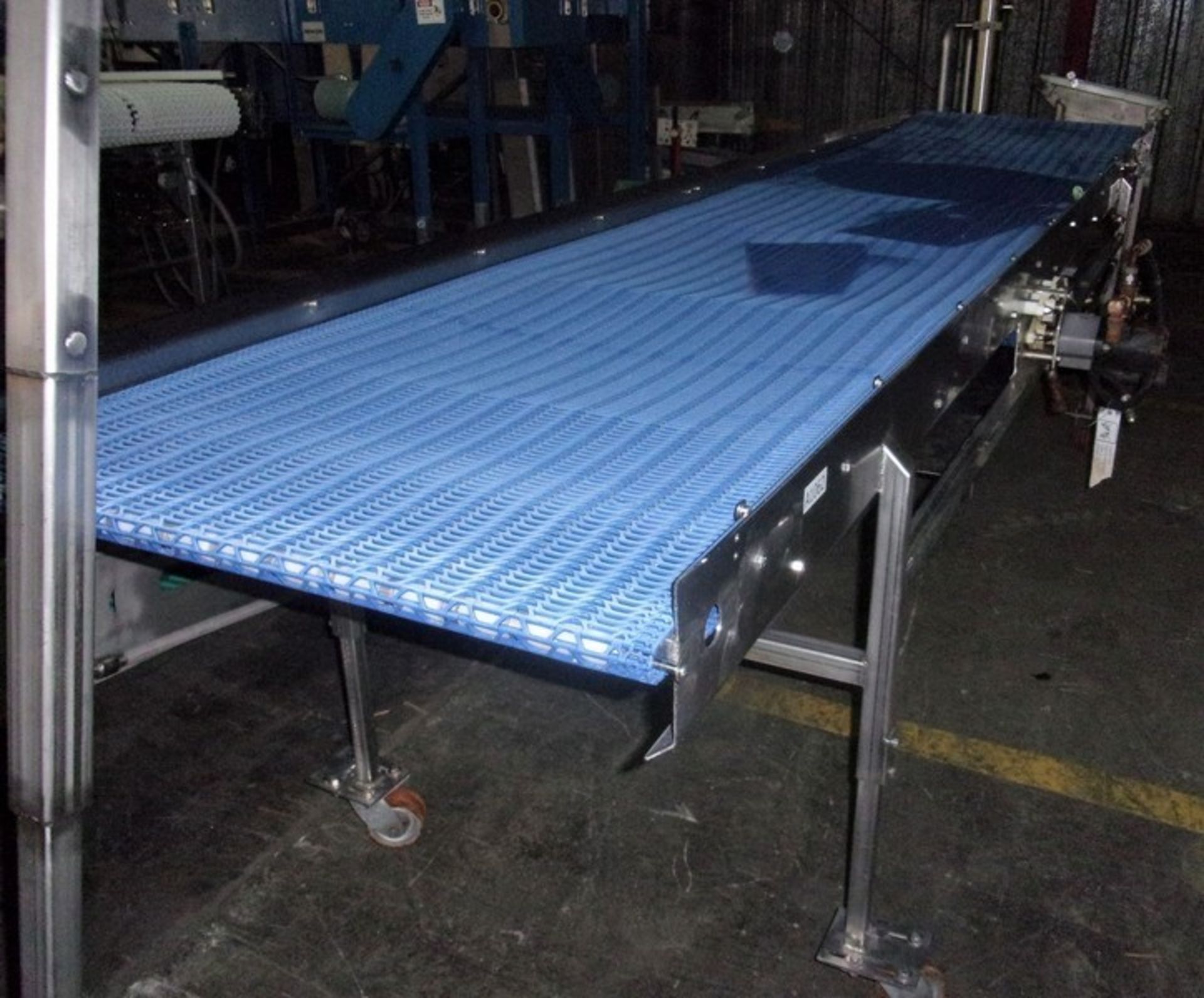 Aprox. 34" x 167" S/S Sanitary Blue Intralox Belt Conveyor, All S/S Construction, Infeed and