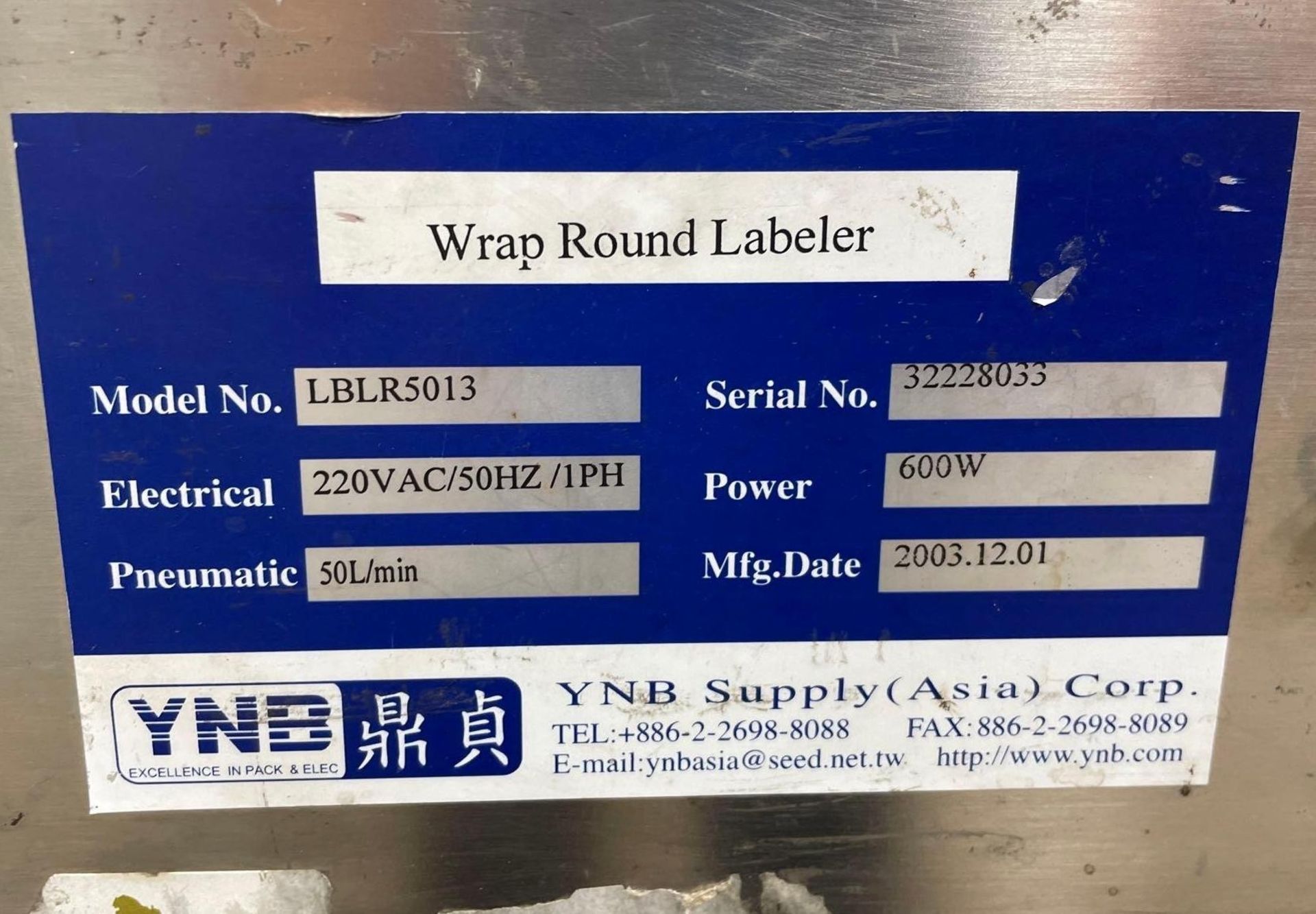 Year: 2003, Make: YNB Supply, Model: LBLR5013, Type: Wrap Round Label Printer, Serial Number: - Image 16 of 16