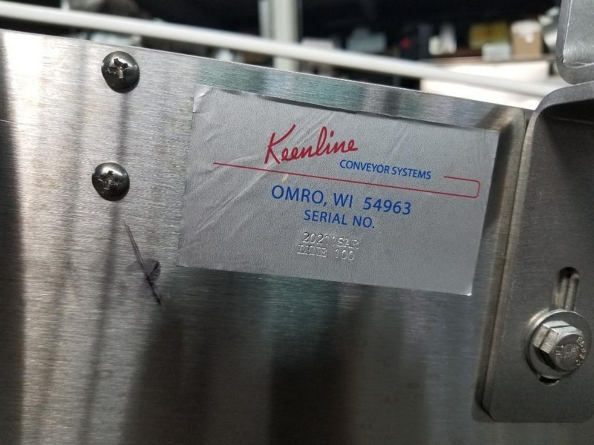 Keenline S/S Sanitary 90 deg intralox belt conveyor, Serial # 20211SAR, This unit was last used in - Image 8 of 10
