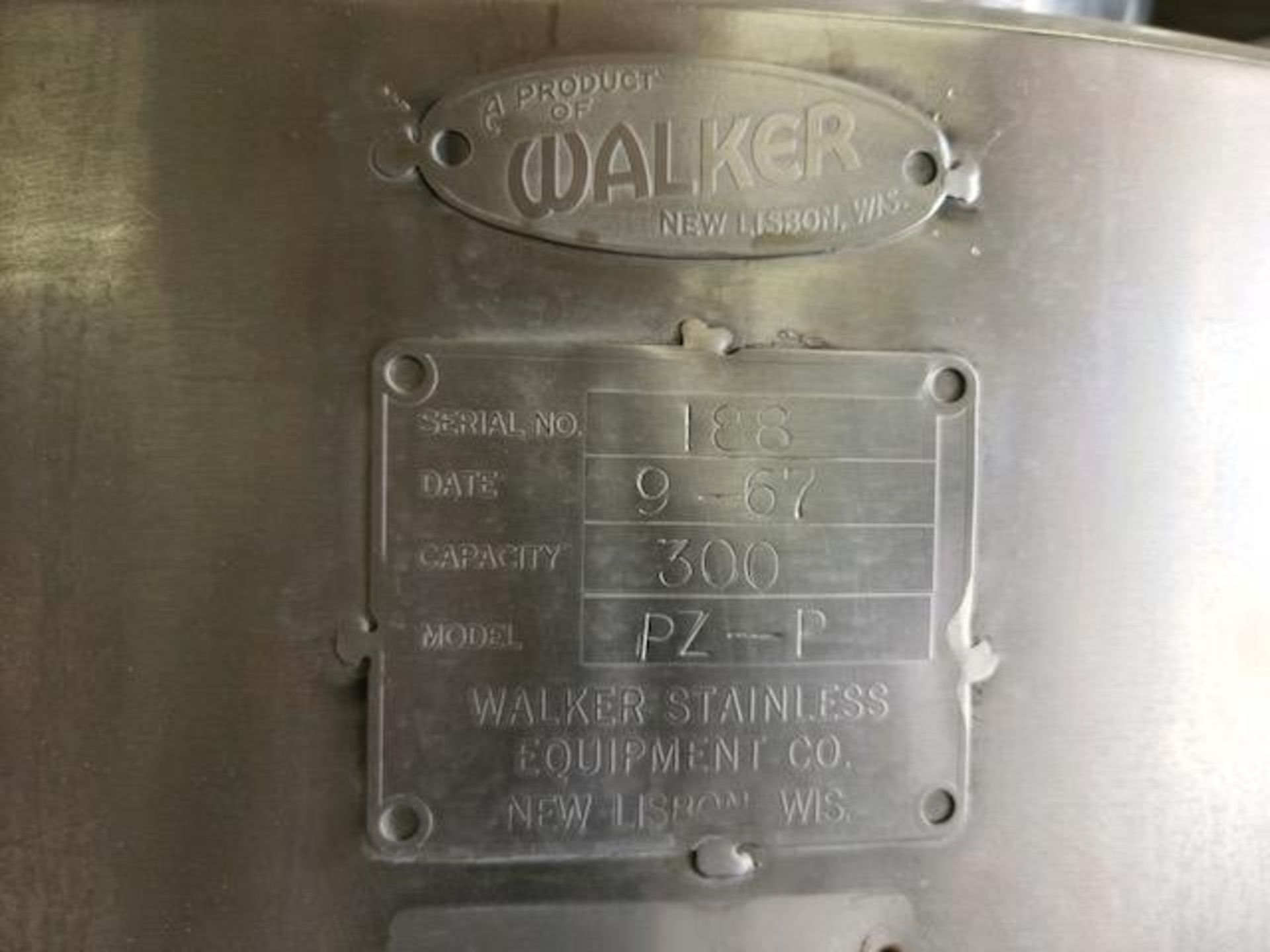 Walker 300 Gal. S/S Sanitary Jacketed Agitated Processor, Model PZ-P with Dome-Top, Flat Bottom, 2- - Image 9 of 9