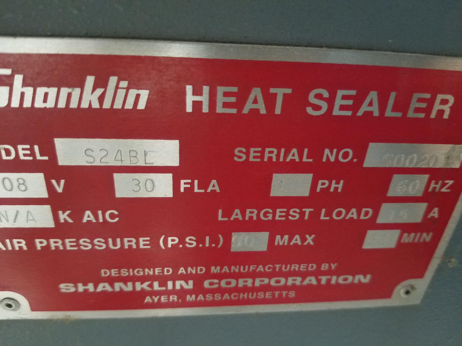 Shanklin T-7XL Heat Sealer, S/N 50020, Volt 208, Single Phase (Loading, Rigging & Site Management - Image 5 of 5