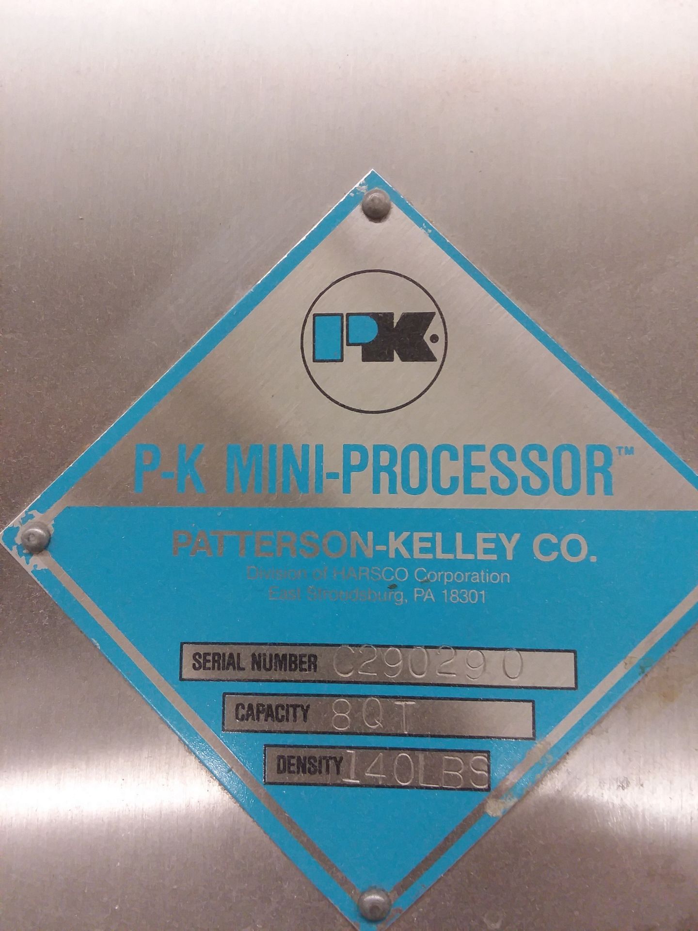Patterson Kelley 8 Qt Processor. 8 Qt working capacity, 140 Lbs/CFT material density. Shell is - Image 2 of 7