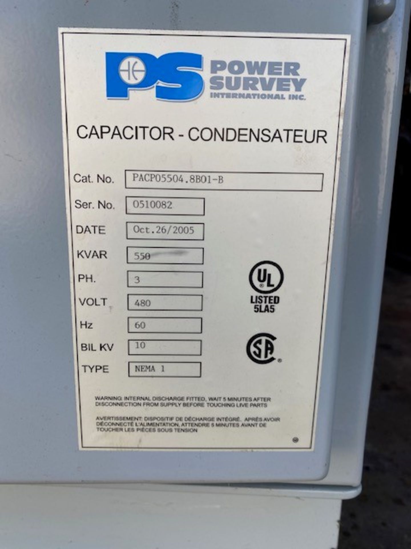 POWER SURVEY Capacitor Bank; Model PACP05504.8B01 (Located SC) - Image 4 of 4