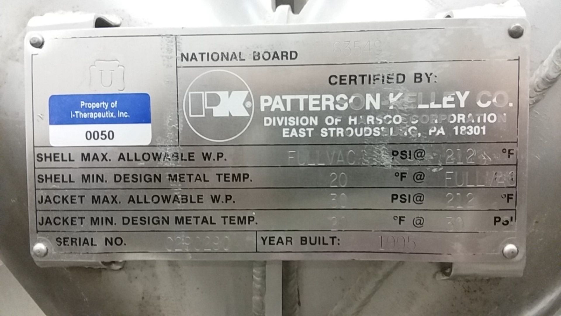 Patterson Kelley 8 Qt Processor. 8 Qt working capacity, 140 Lbs/CFT material density. Shell is - Image 6 of 7