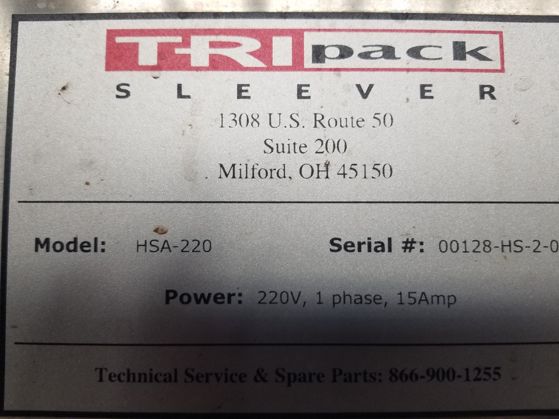Tripack HSA-220 Sleever , Serial # 00128-HS-2-06, Volt 220, 1-Phase (Loading, Rigging & Site - Image 5 of 5
